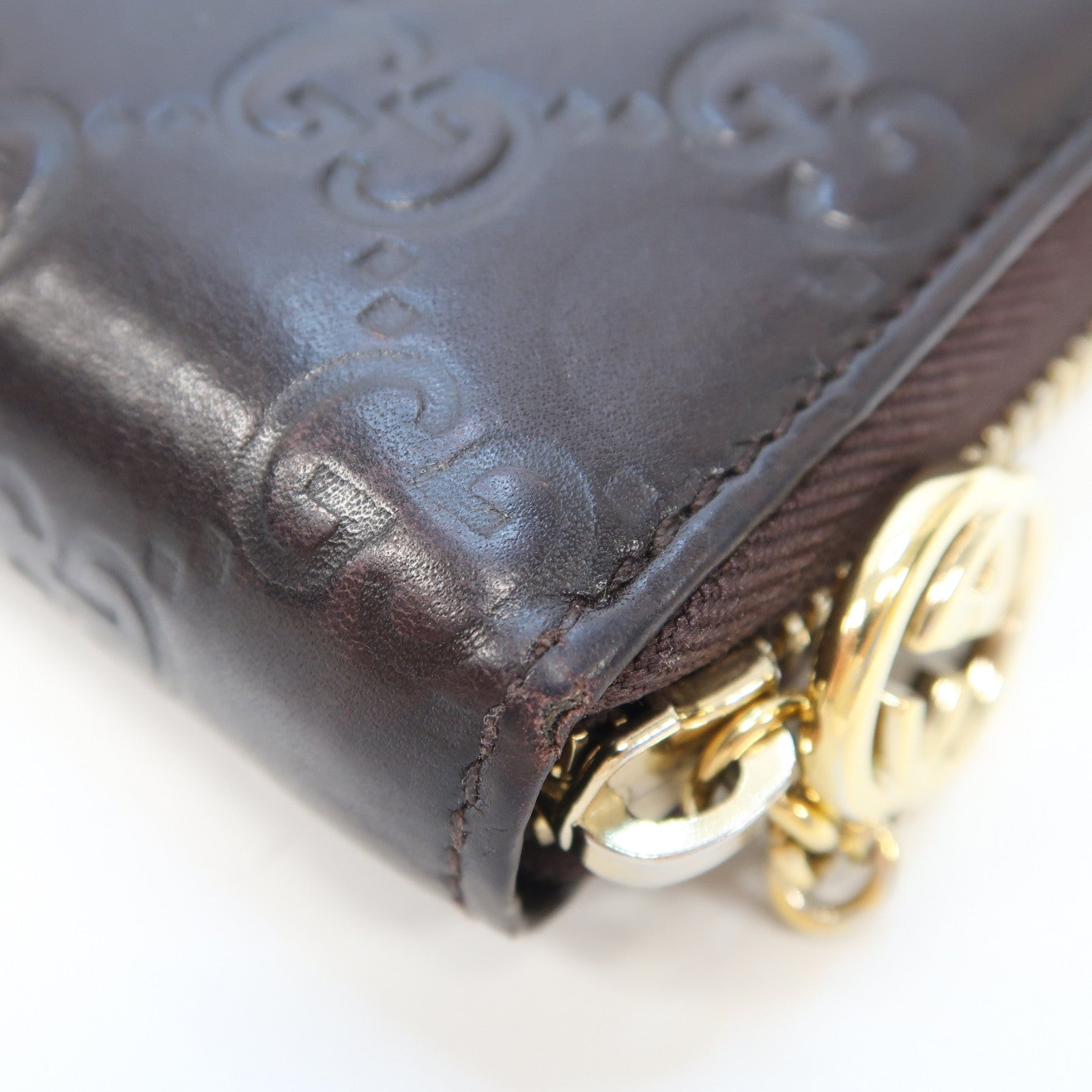 GUCCI 牛皮皮革Zipper Long Wallet金扣長錢包啡色