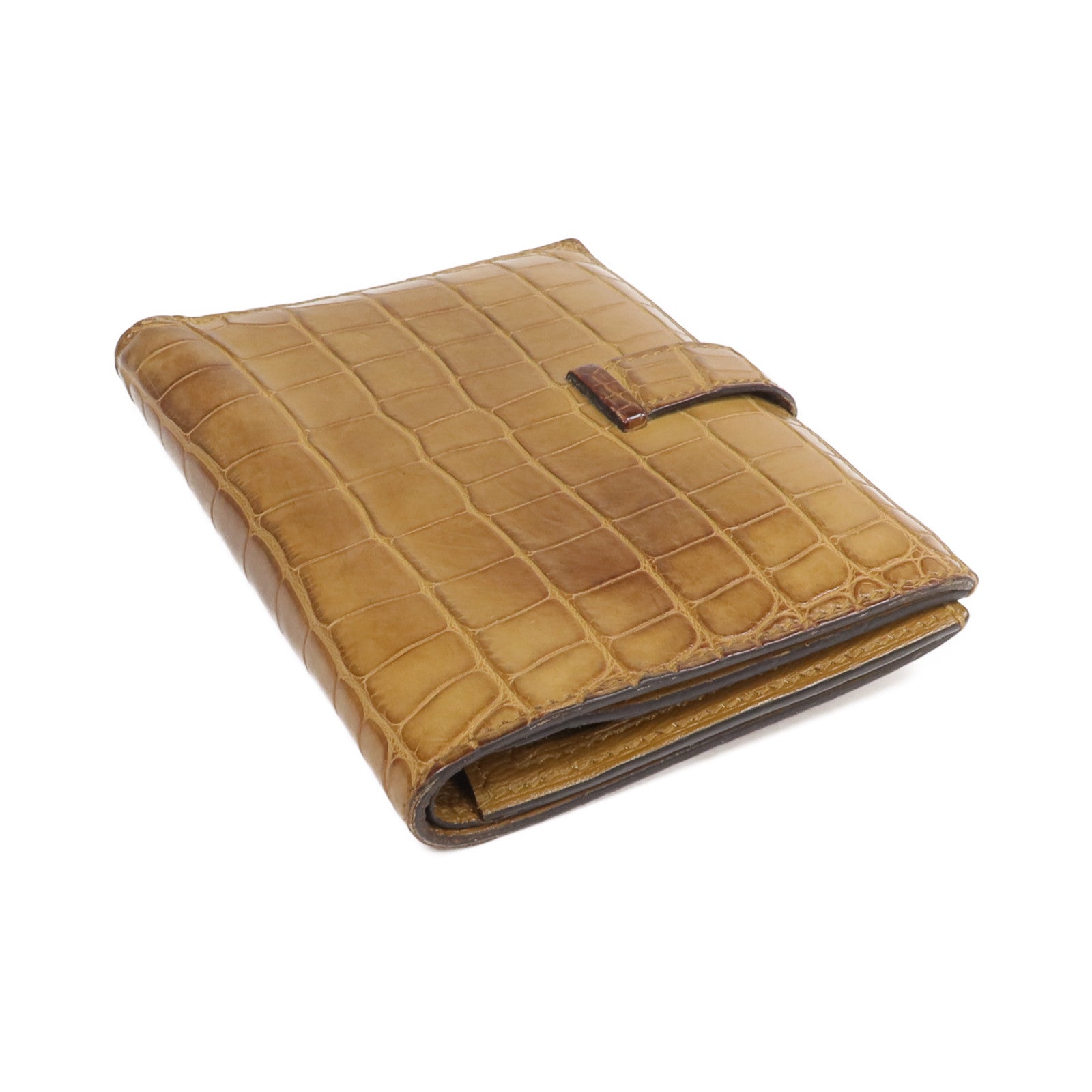 HERMES Alligator Mat皮革Bearn Compact Wallet金扣錢包Sesam