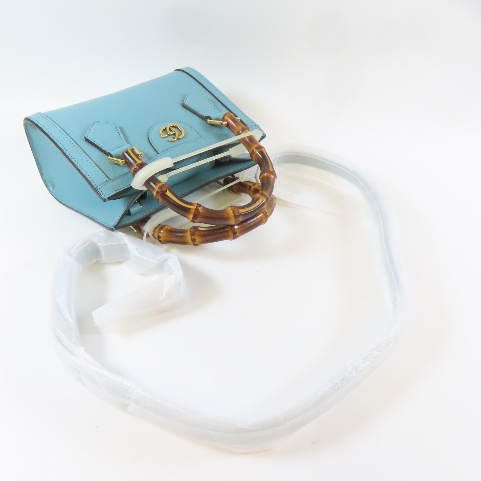 GUCCI 牛皮皮革Diana Mini Tote 2 Way Shoulder Bag金扣手挽肩背兩用袋藍色
