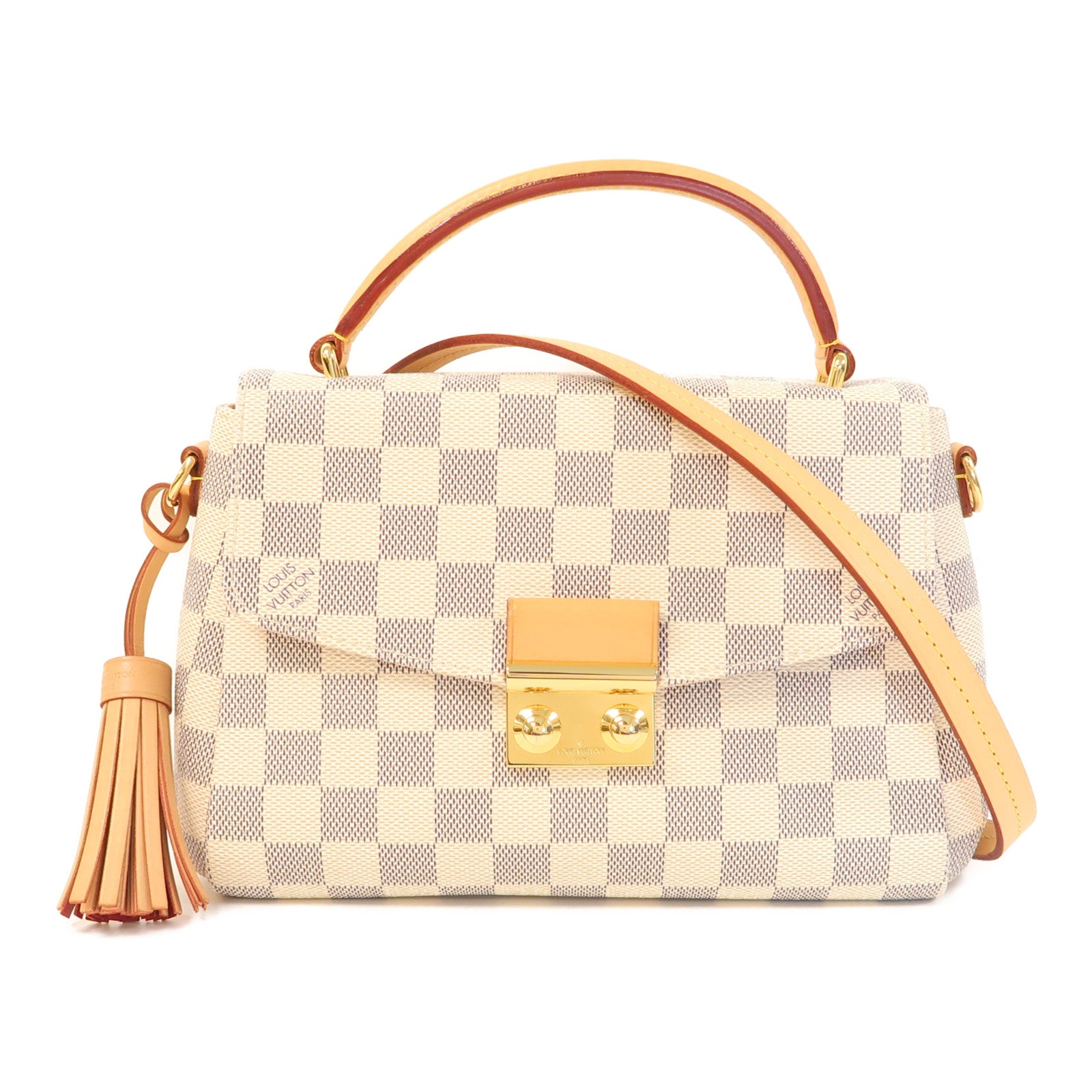 LOUIS VUITTON Damier Azur Croisette金扣手挽肩背兩用袋白色