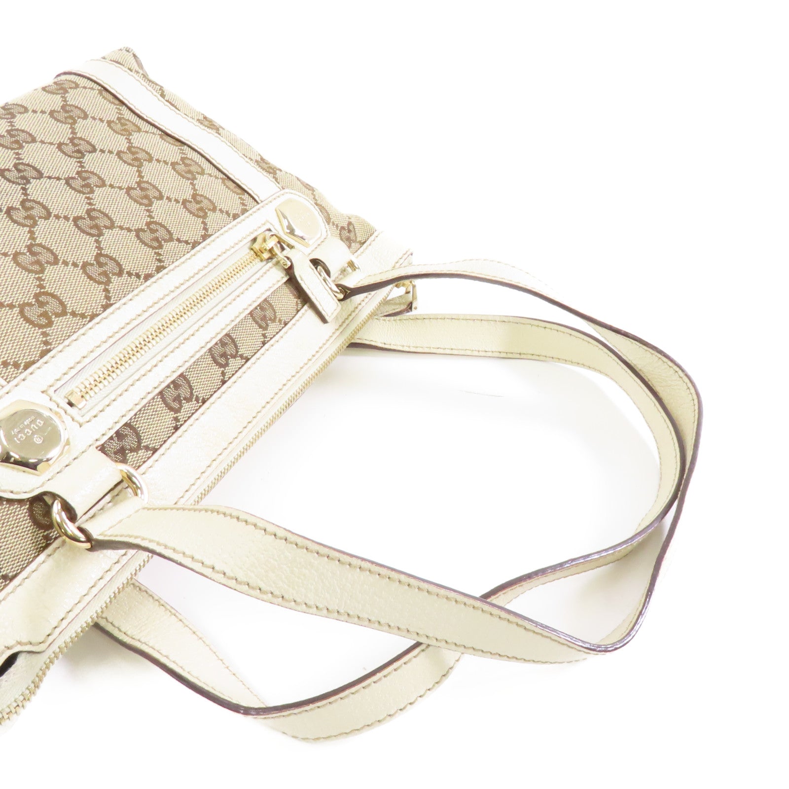GUCCI 帆布/皮革Shoulder Bag金扣肩背袋啡色/啡色
