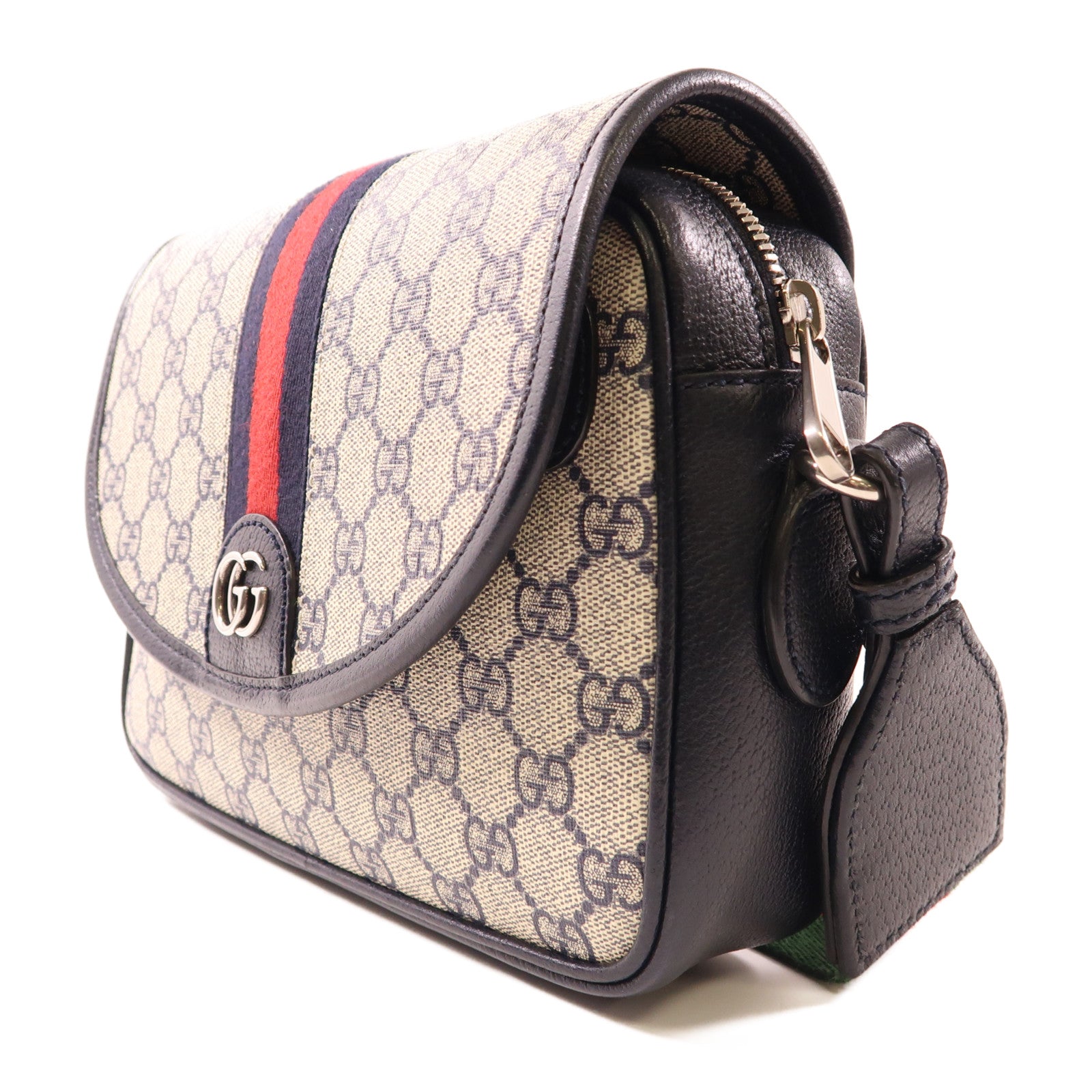 GUCCI 塗層帆布/皮革Ophidia GG銀扣肩背袋