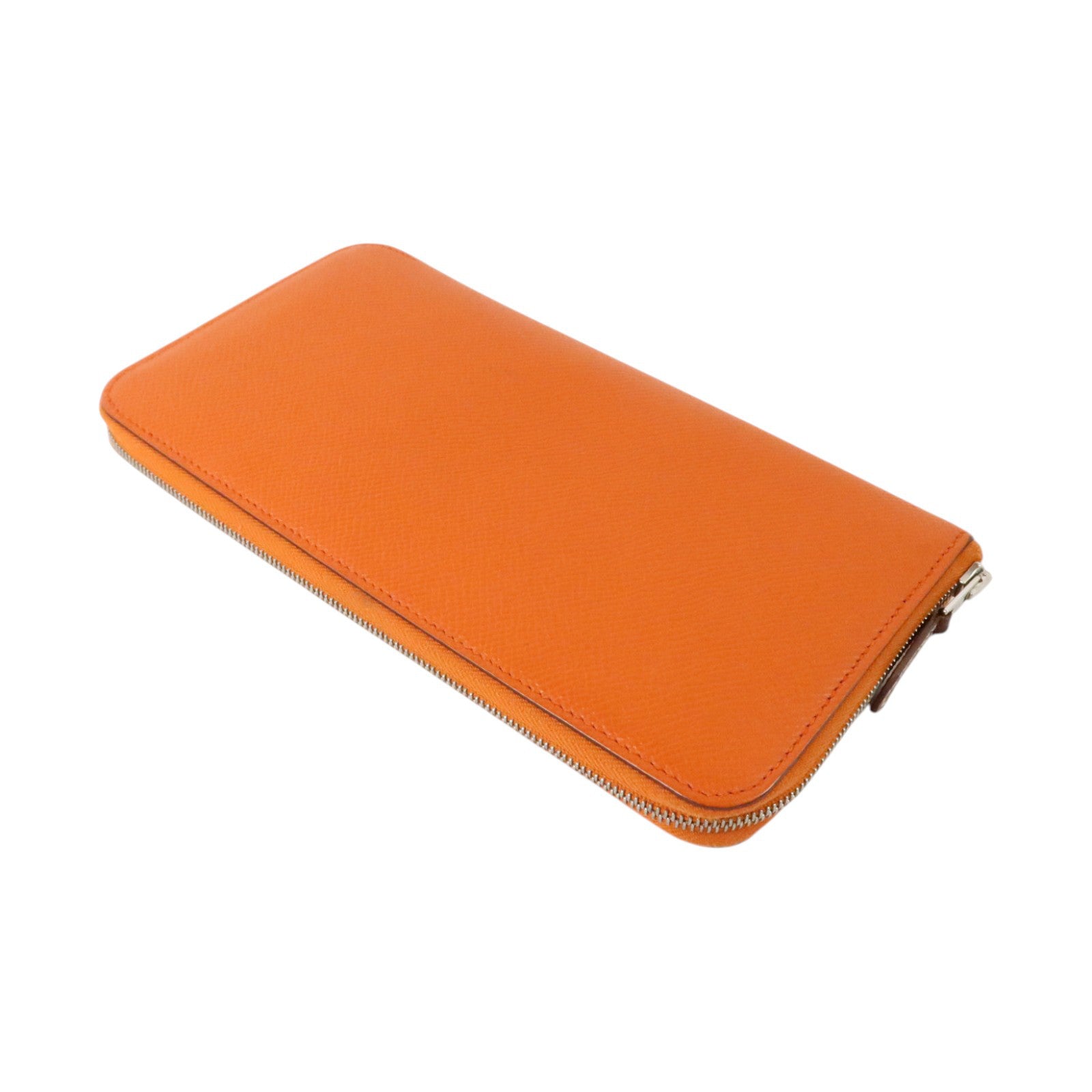 HERMES Epsom皮革Silk In Long Wallet銀扣長錢包Orange
