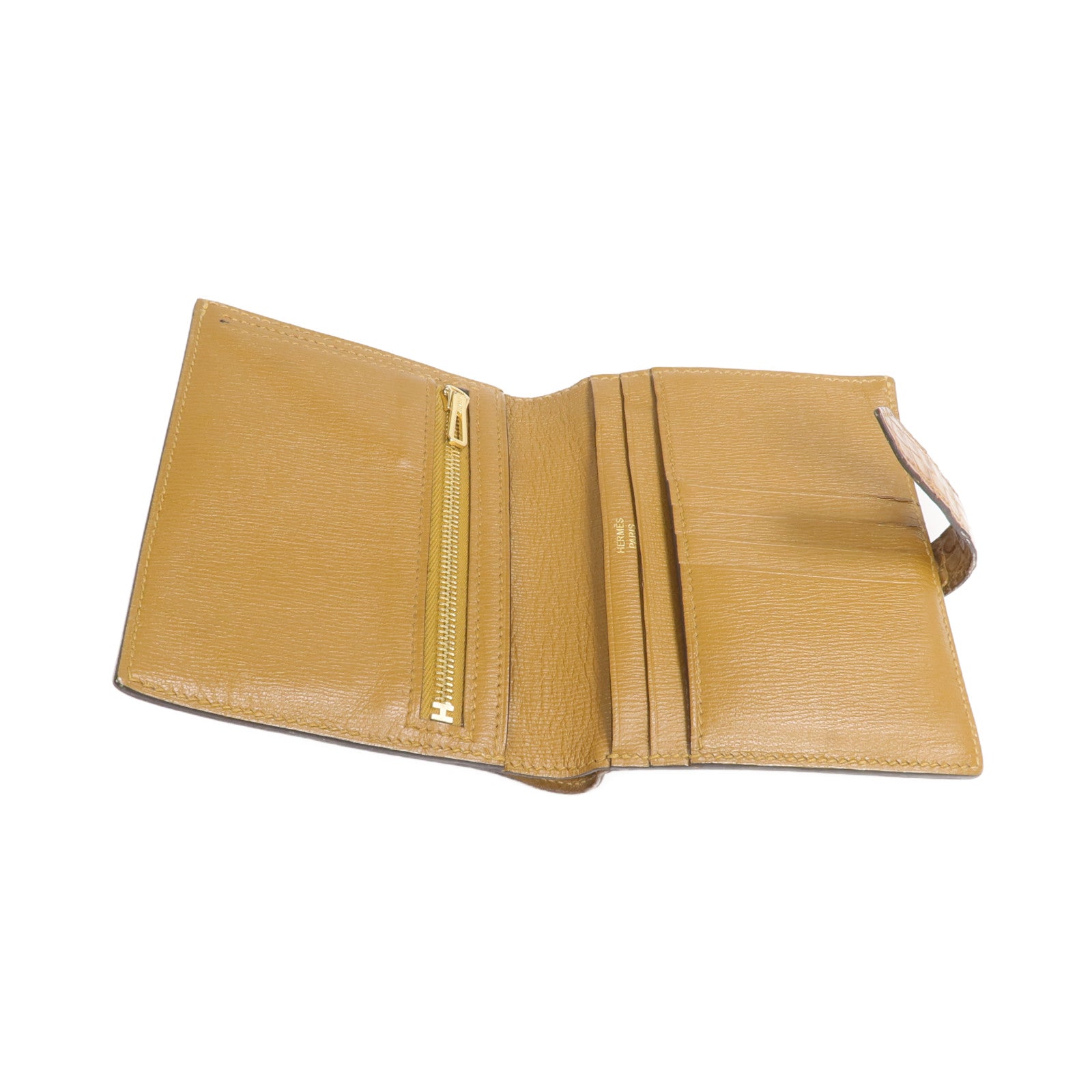 HERMES Alligator Mat皮革Bearn Compact Wallet金扣錢包Sesam