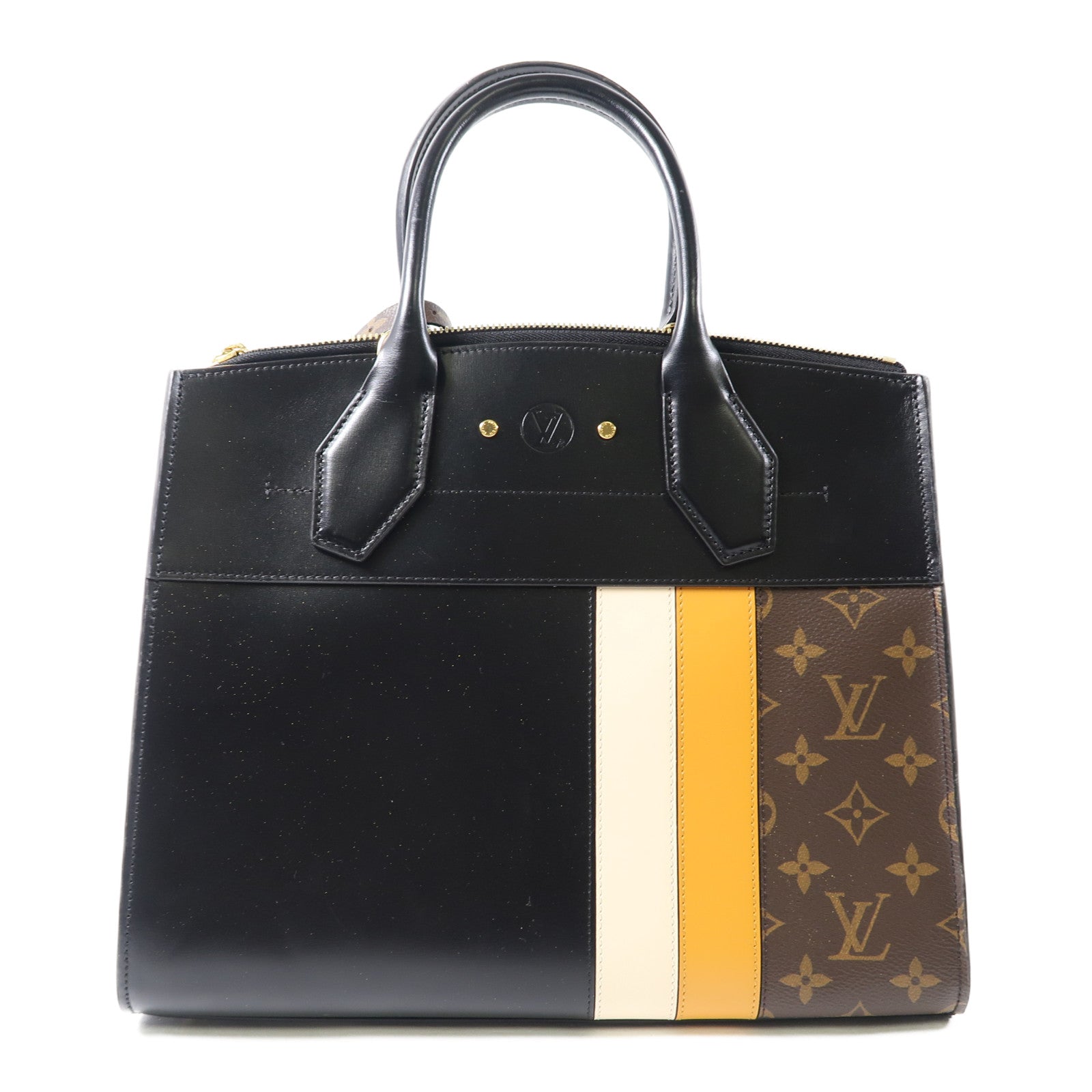 LOUIS VUITTON Monogram City Steamer MM金扣手挽肩背兩用袋黑色/啡色