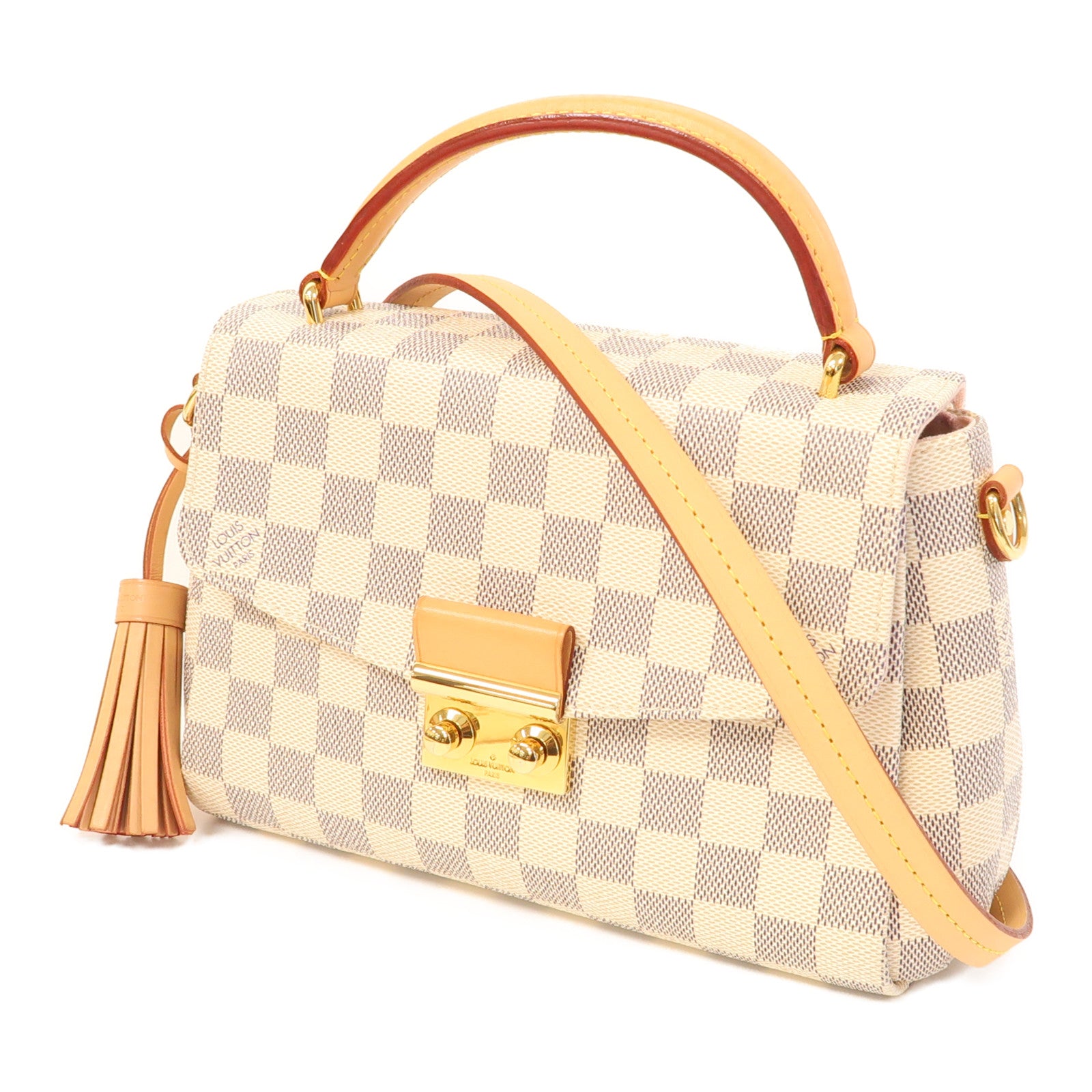 LOUIS VUITTON Damier Azur Croisette金扣手挽肩背兩用袋白色