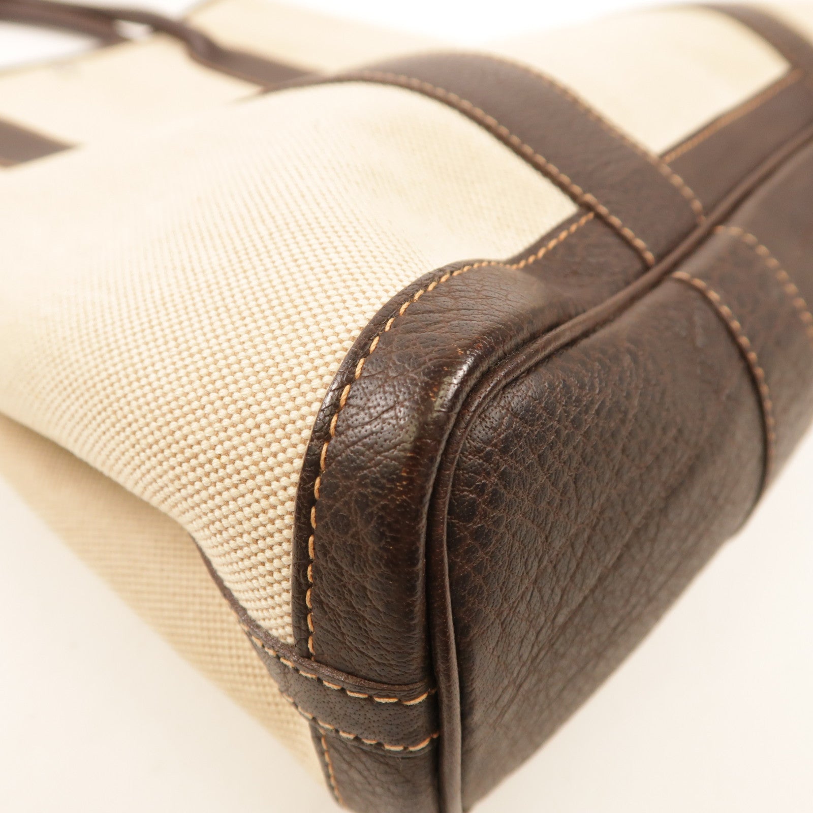 HERMES 帆布/皮革Garden File MM銀扣手挽袋Beige