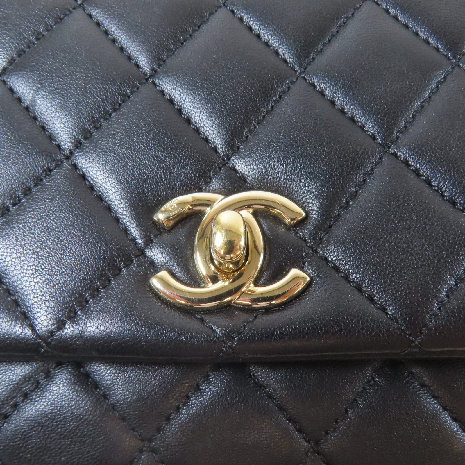 CHANEL 菱格牛皮皮革2 Way Shoulder Bag金扣手挽肩背兩用袋黑色