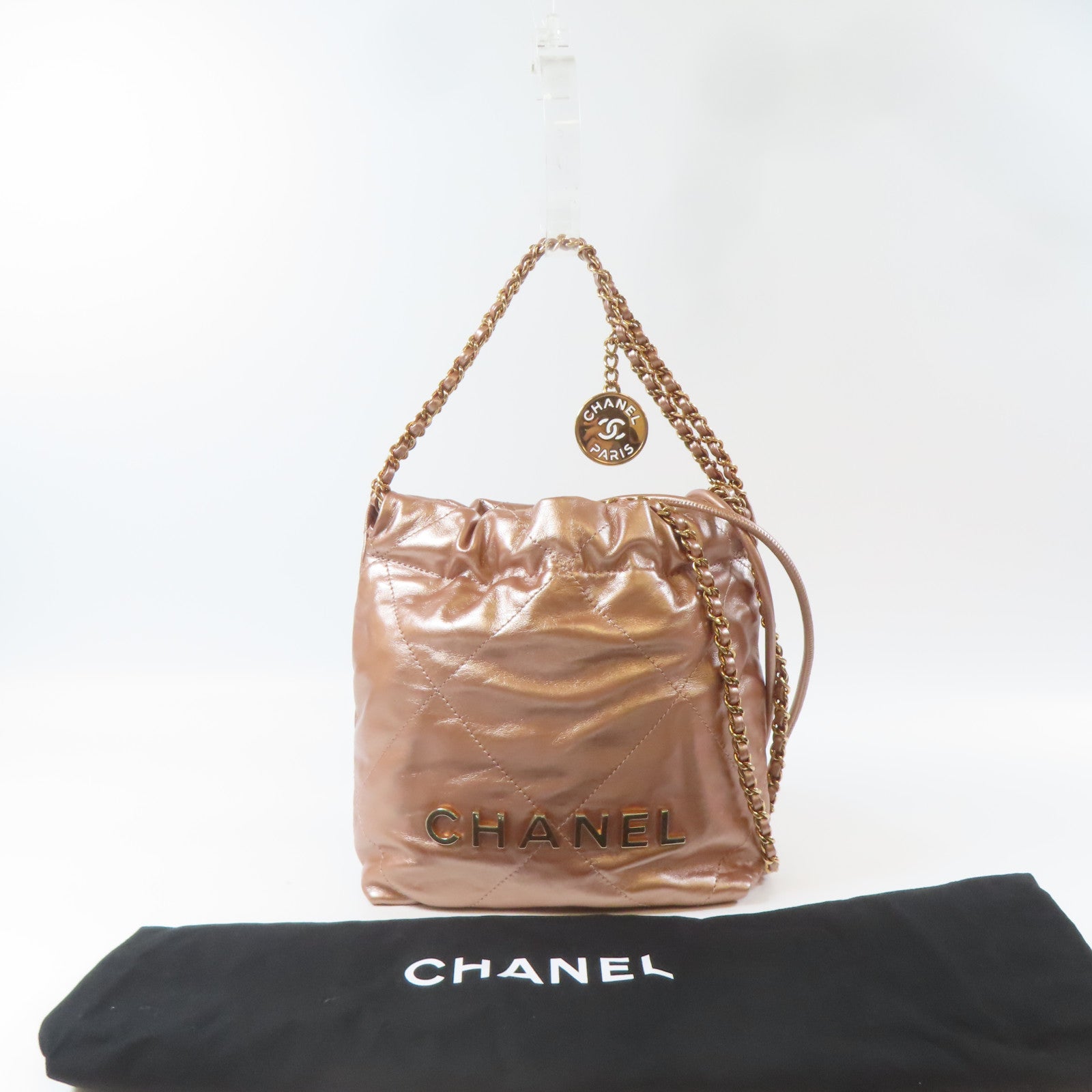 CHANEL 【激減優惠】菱格牛皮皮革Chanel 22金扣手挽肩背兩用袋銅色