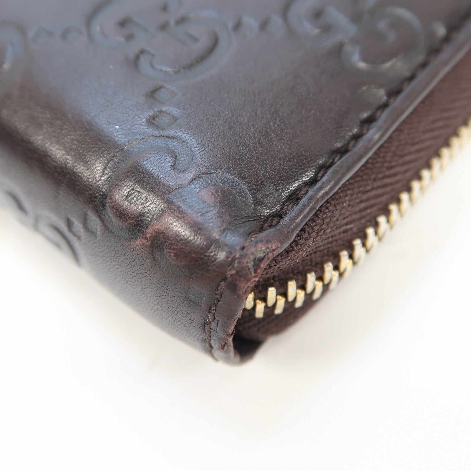 GUCCI 牛皮皮革Zipper Long Wallet金扣長錢包啡色