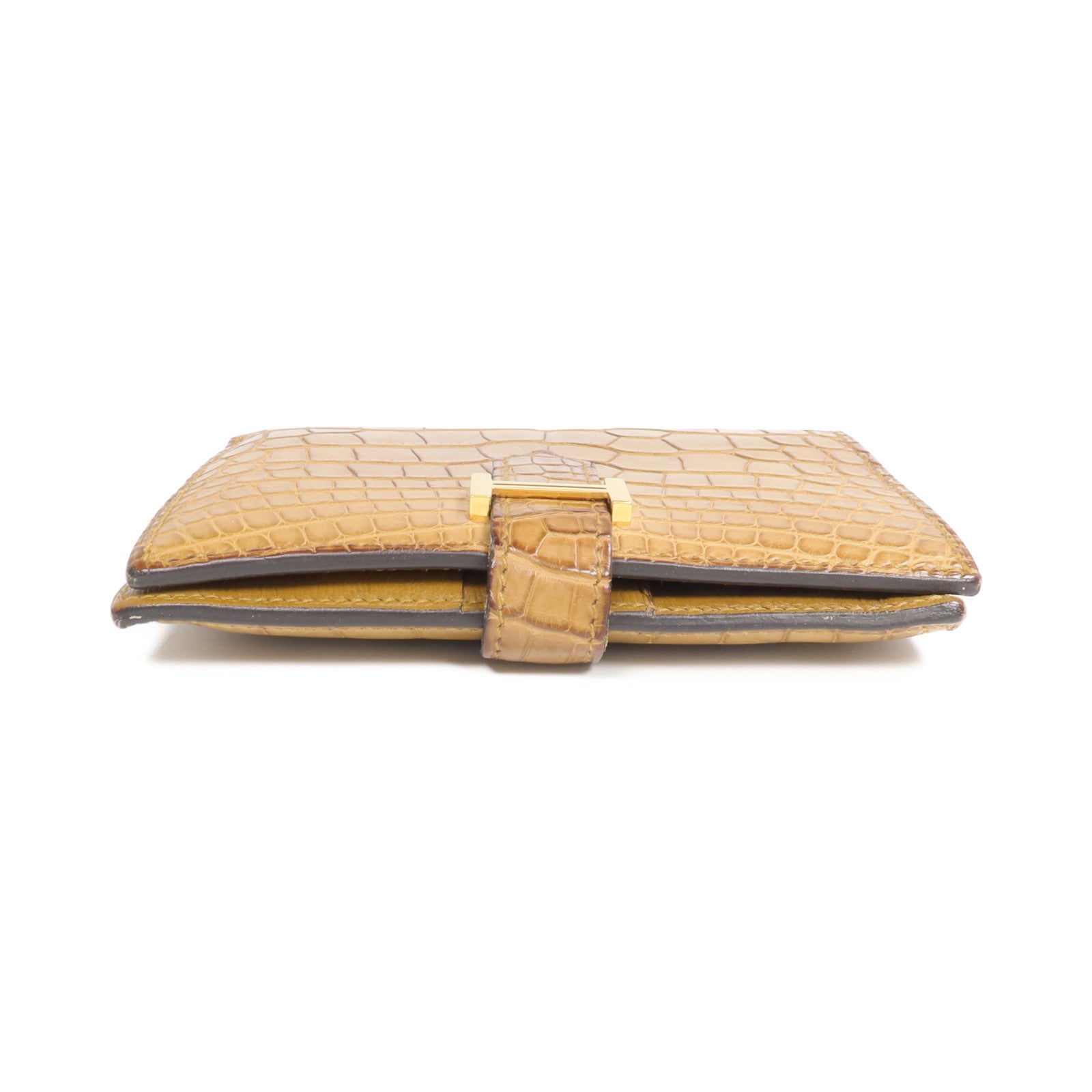 HERMES Alligator Mat皮革Bearn Compact Wallet金扣錢包Sesam