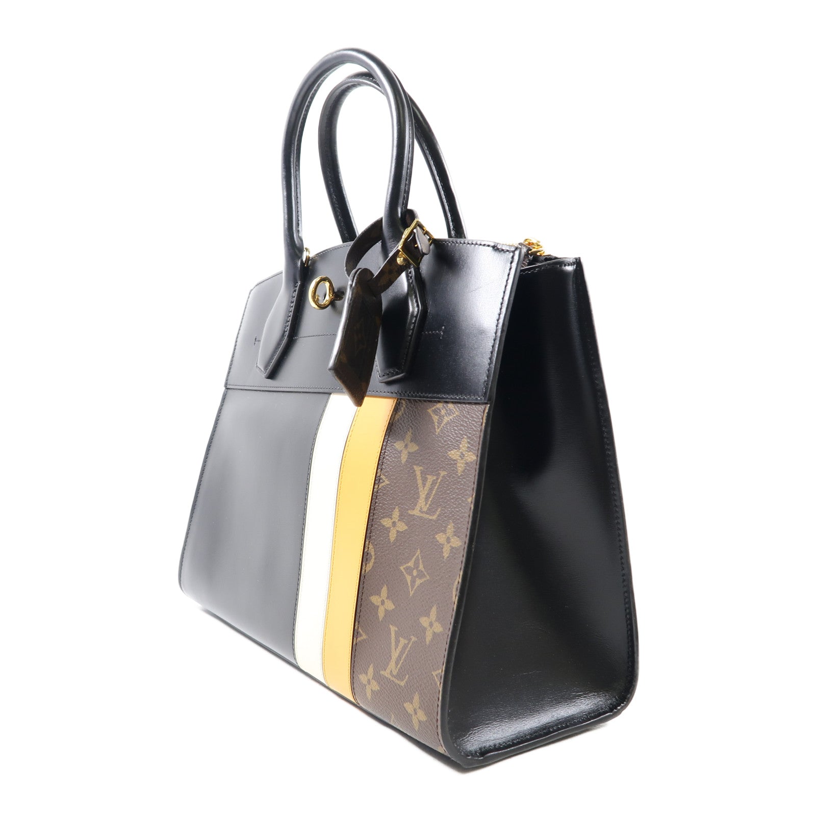 LOUIS VUITTON Monogram City Steamer MM金扣手挽肩背兩用袋黑色/啡色