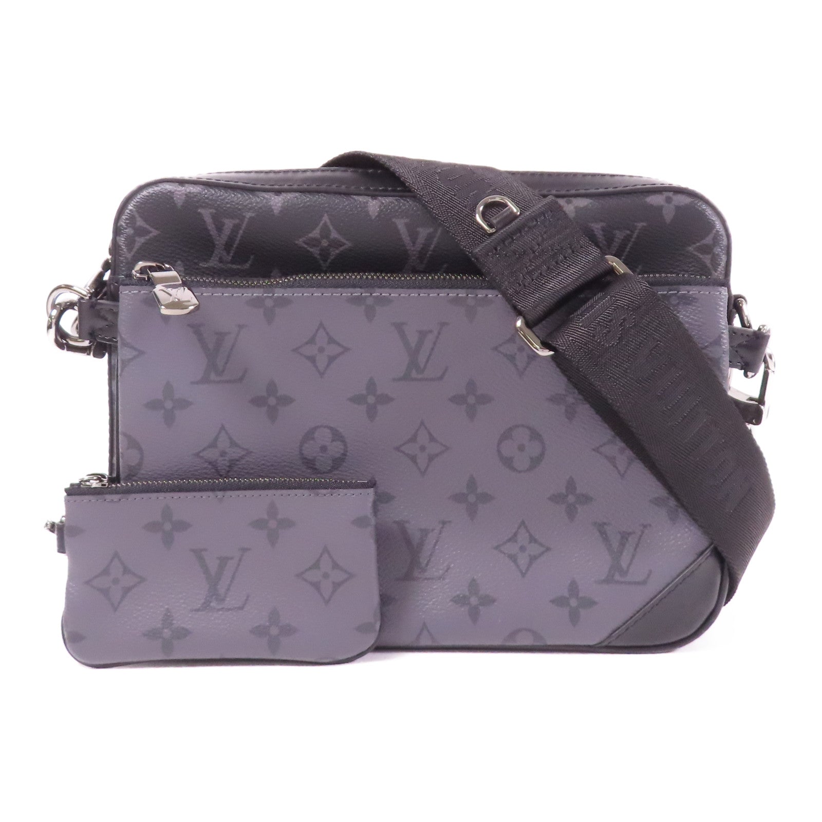 LOUIS VUITTON Monogram Eclipse Reverse Trio Messenger銀扣肩背袋