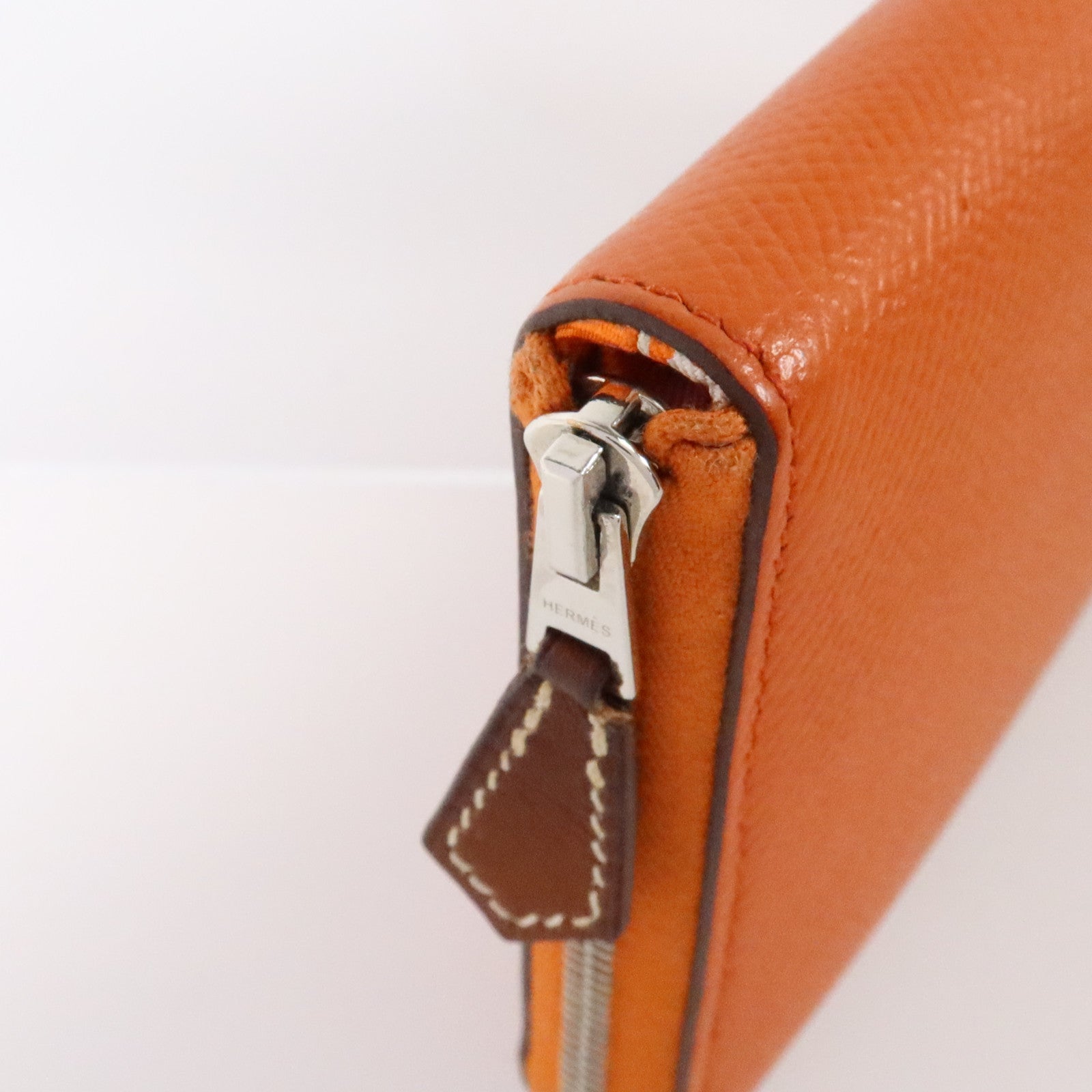 HERMES Epsom皮革Silk In Long Wallet銀扣長錢包Orange