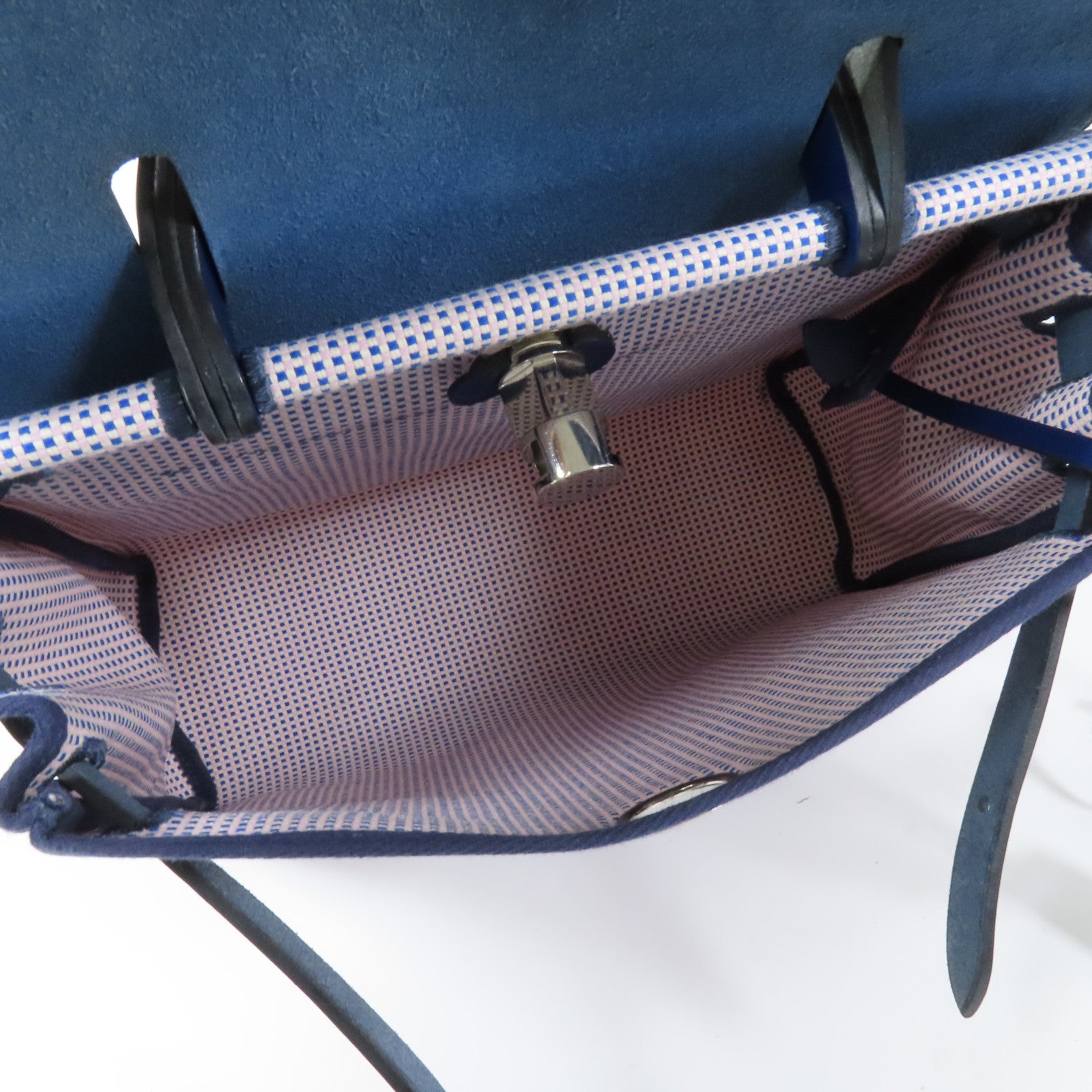HERMES 帆布Herbag PM銀扣手挽肩背兩用袋Maue/Bleu