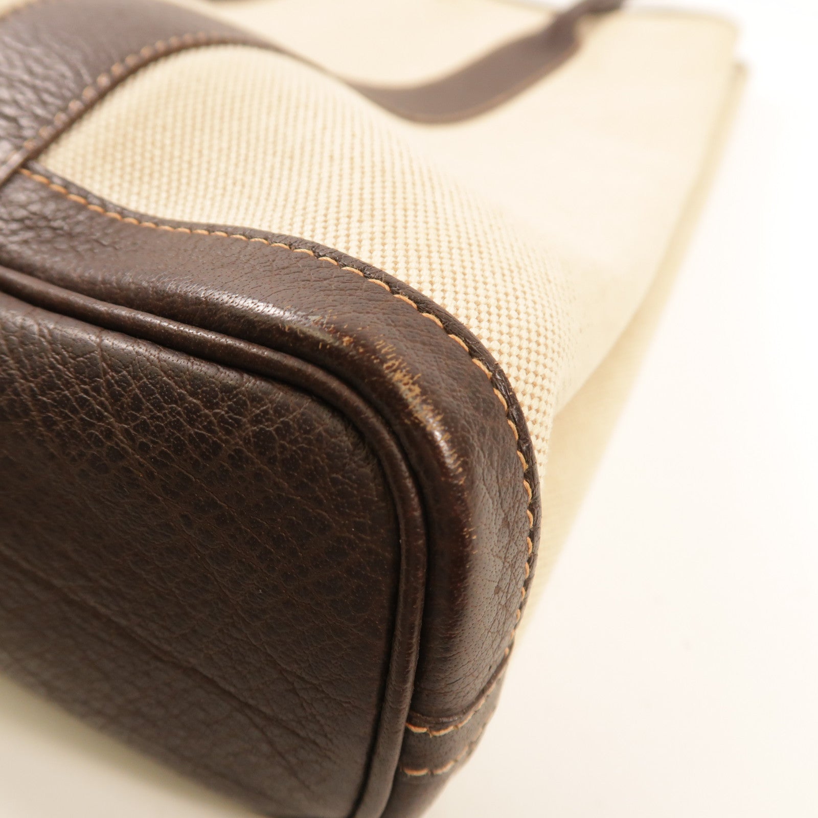 HERMES 帆布/皮革Garden File MM銀扣手挽袋Beige