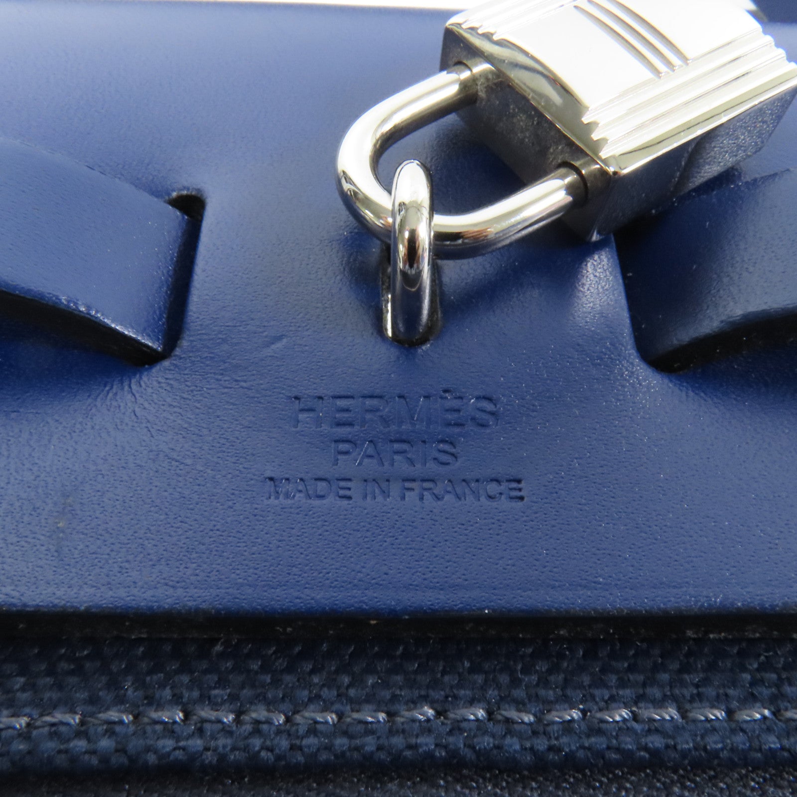 HERMES 帆布Herbag PM銀扣手挽肩背兩用袋Maue/Bleu