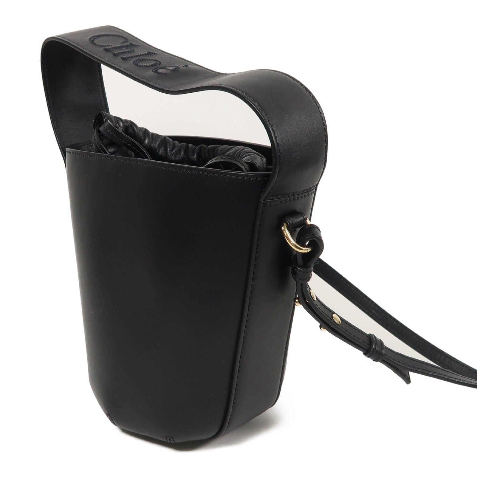 Chloe 牛皮皮革Sense Bucket Bag銀扣肩背袋黑色