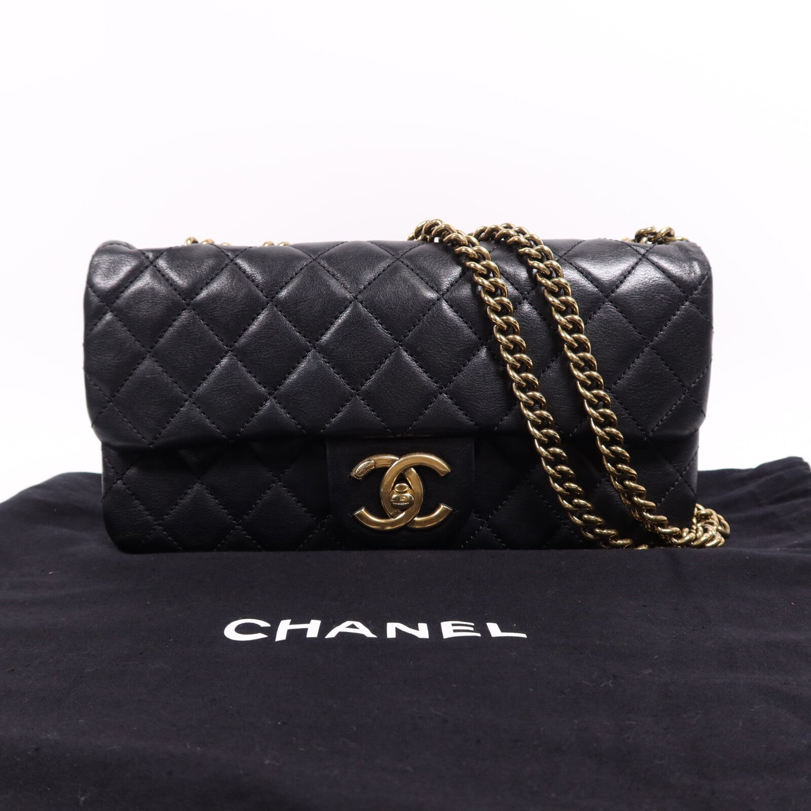 CHANEL 牛皮皮革Chain Shoulder Bag金扣鏈帶肩背袋
