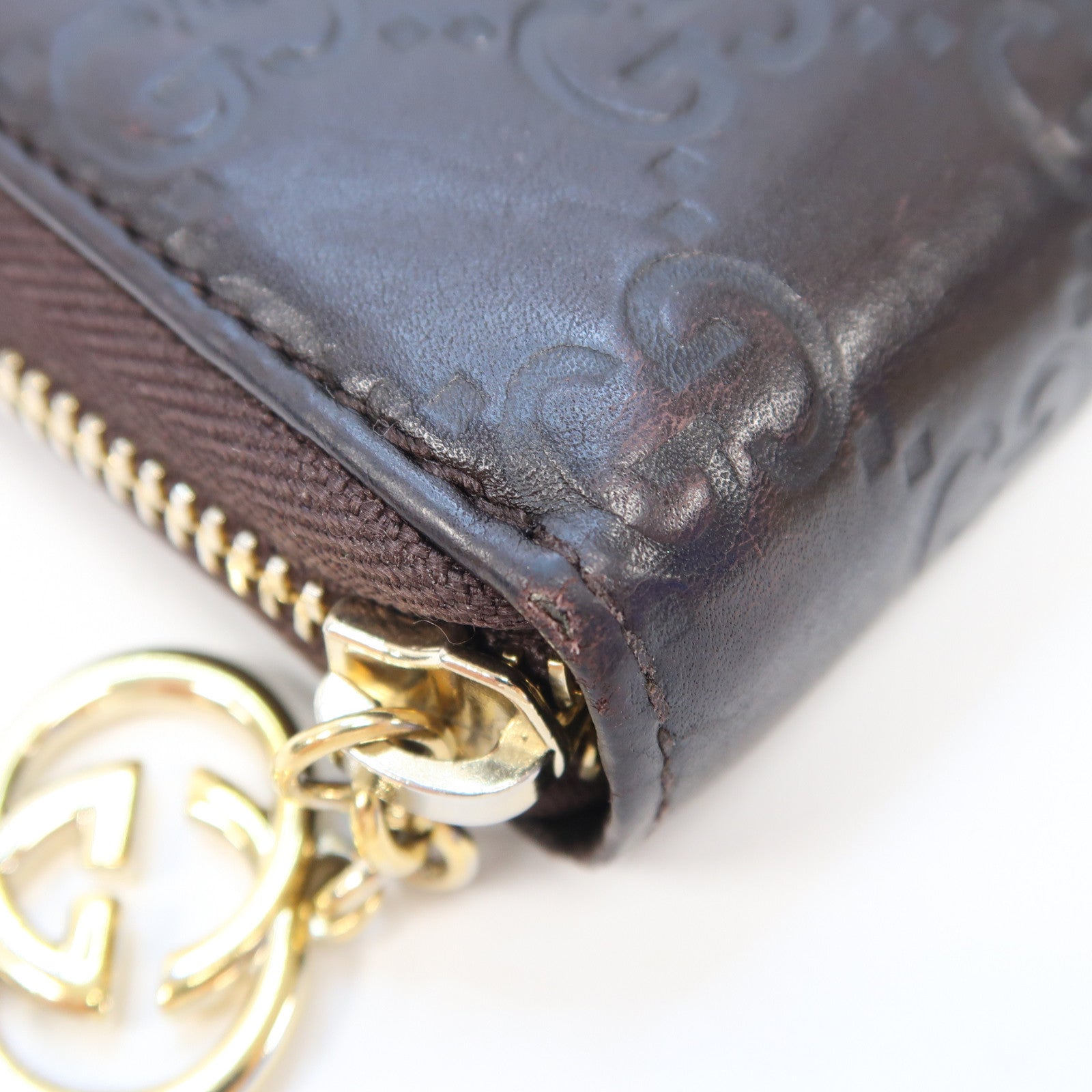 GUCCI 牛皮皮革Zipper Long Wallet金扣長錢包啡色