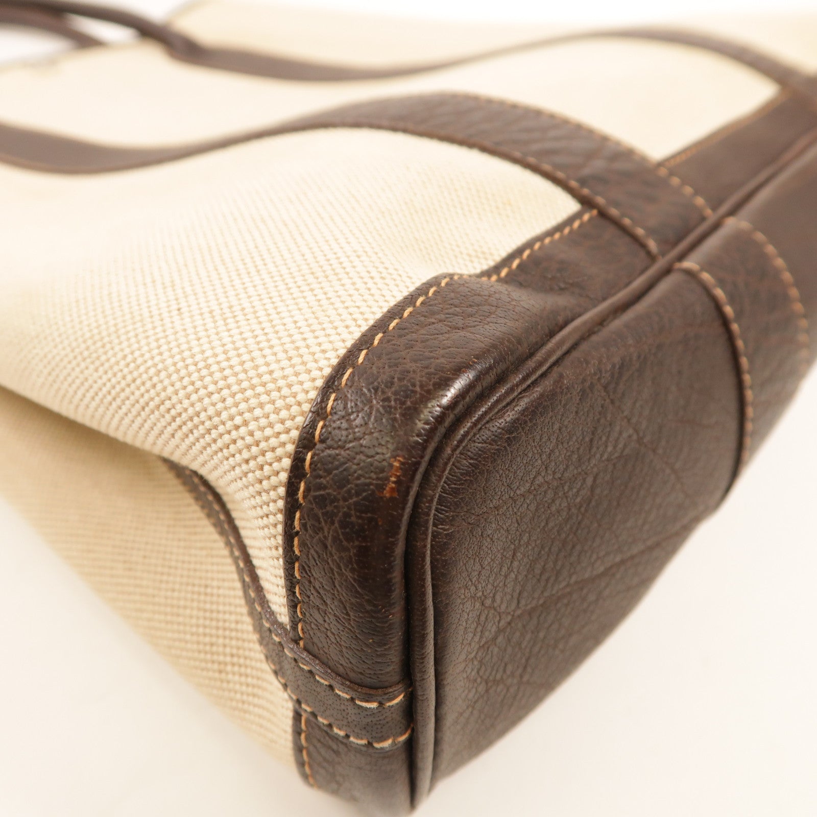 HERMES 帆布/皮革Garden File MM銀扣手挽袋Beige