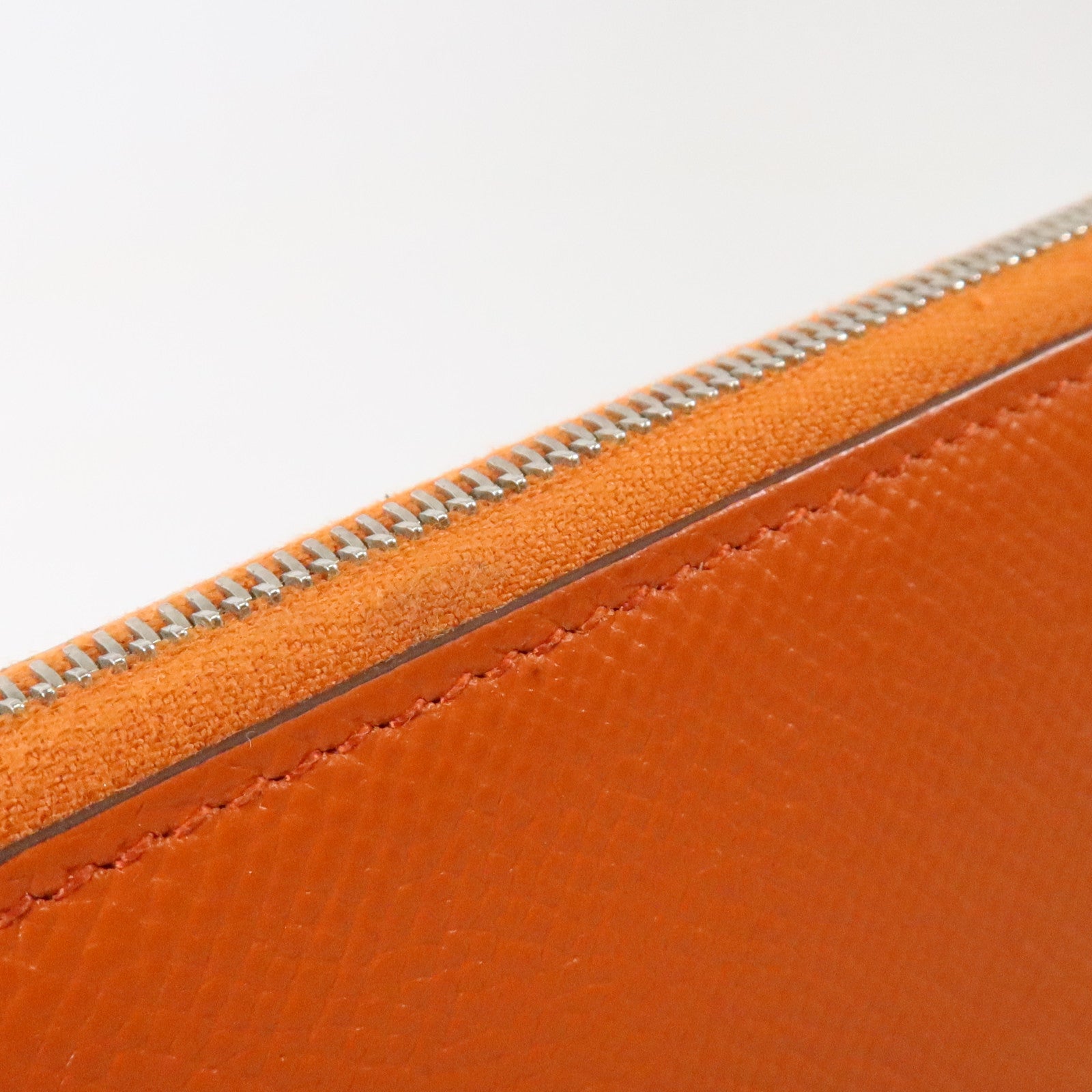 HERMES Epsom皮革Silk In Long Wallet銀扣長錢包Orange