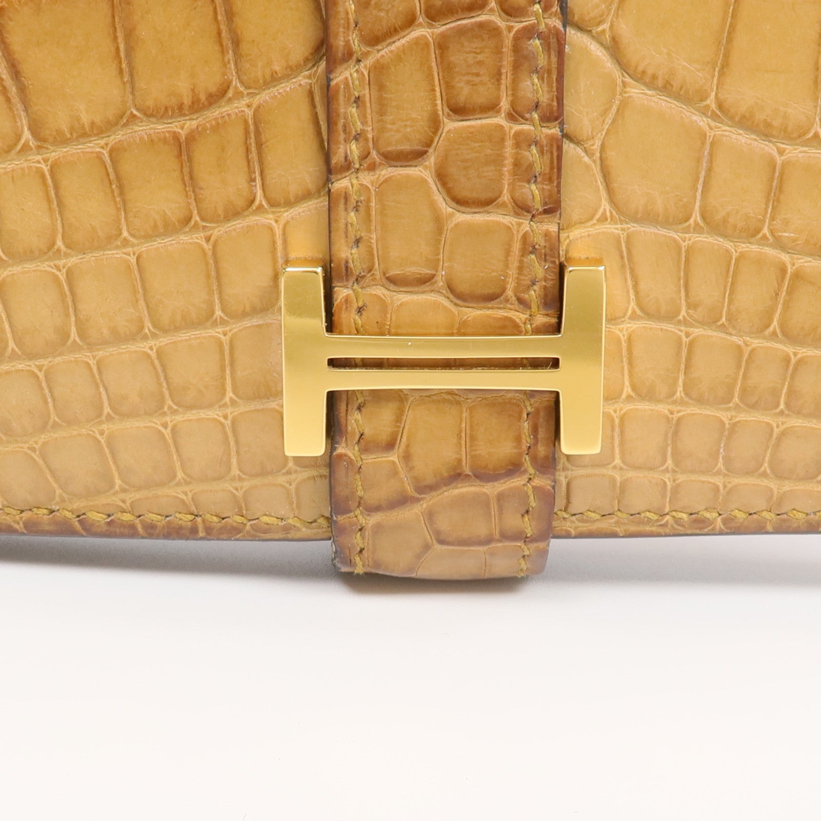 HERMES Alligator Mat皮革Bearn Compact Wallet金扣錢包Sesam