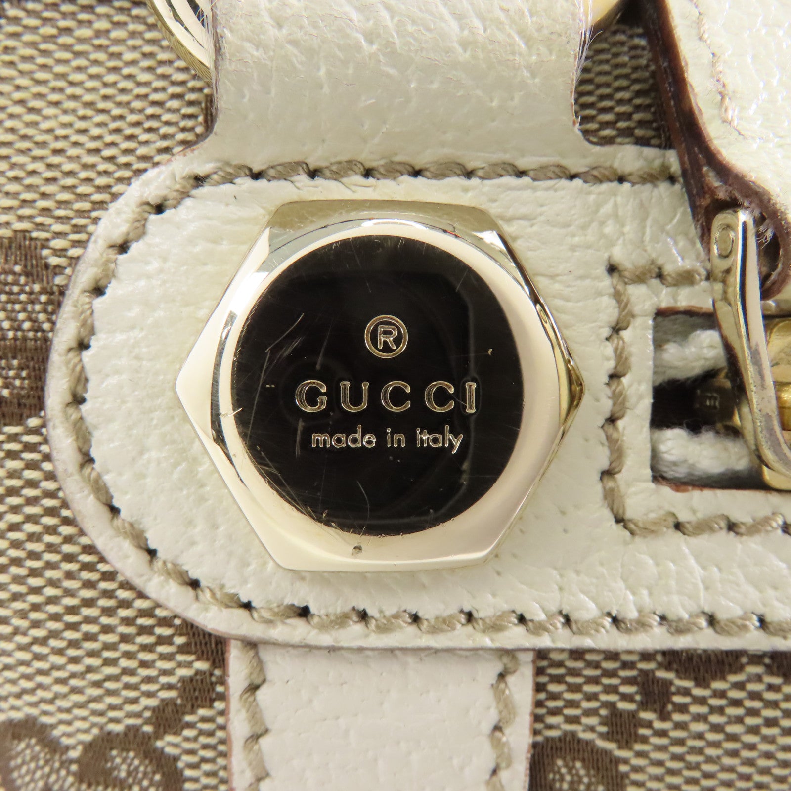 GUCCI 帆布/皮革Shoulder Bag金扣肩背袋啡色/啡色