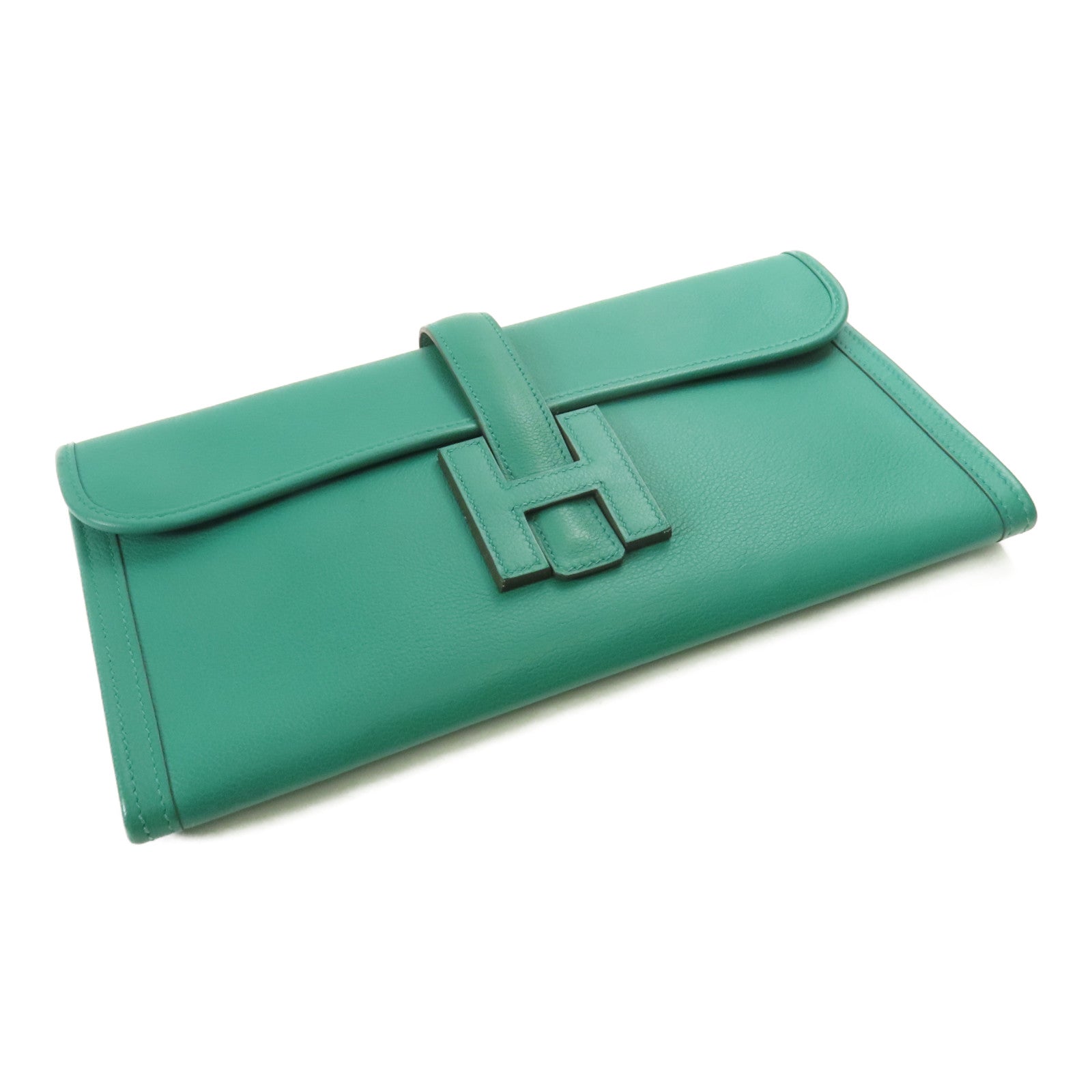 HERMES Swift皮革Jige Duo手拿包Z6 Malachite