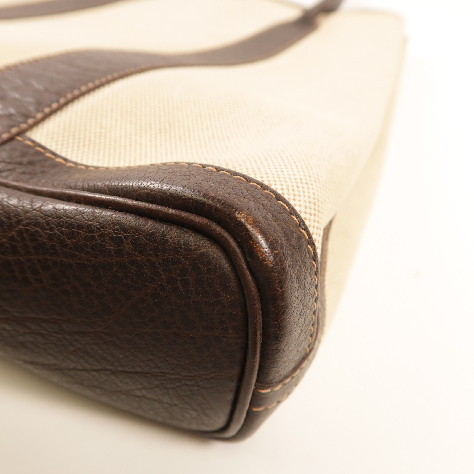 HERMES 帆布/皮革Garden File MM銀扣手挽袋Beige