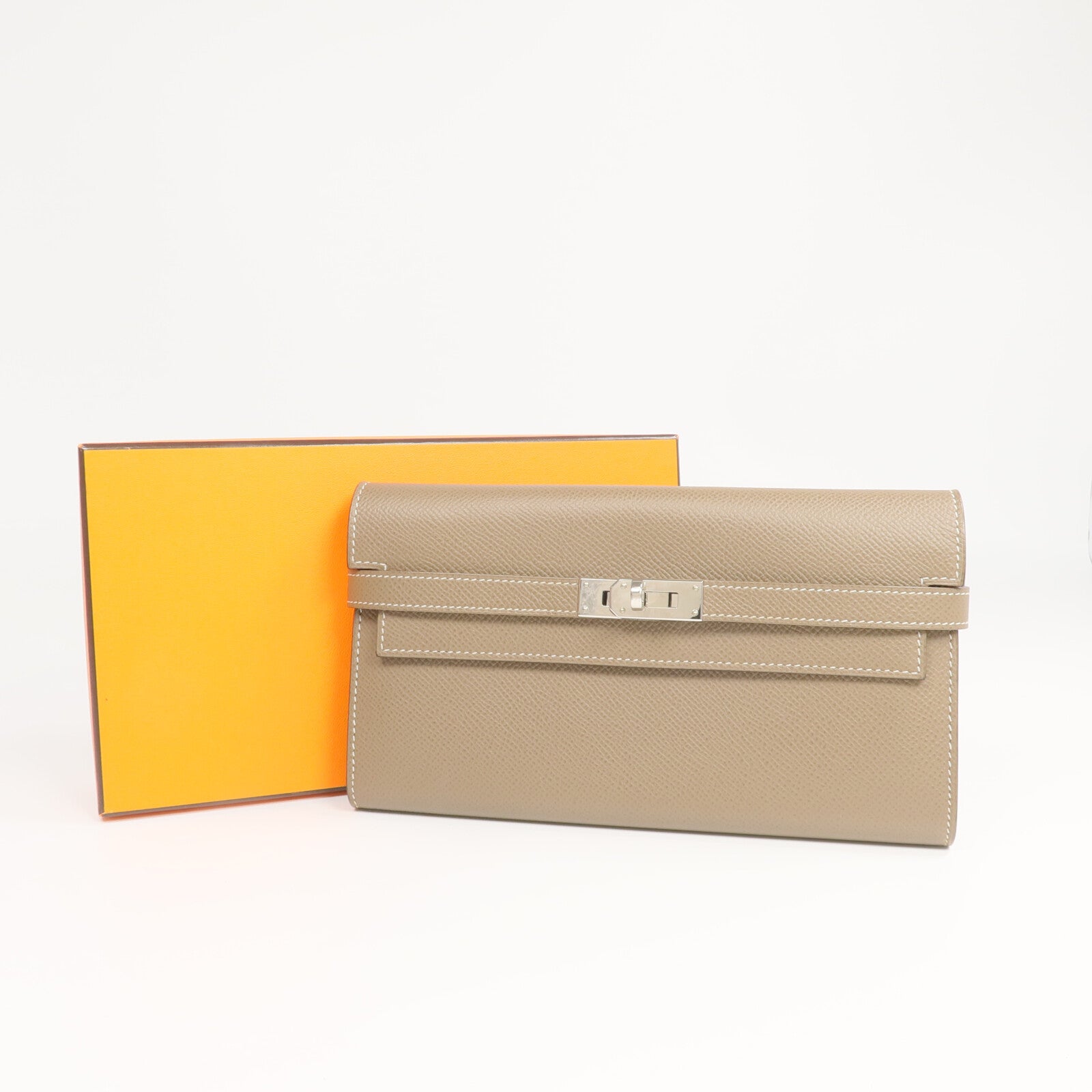 HERMES Epsom皮革Kelly Long Wallet長錢包Etoupe