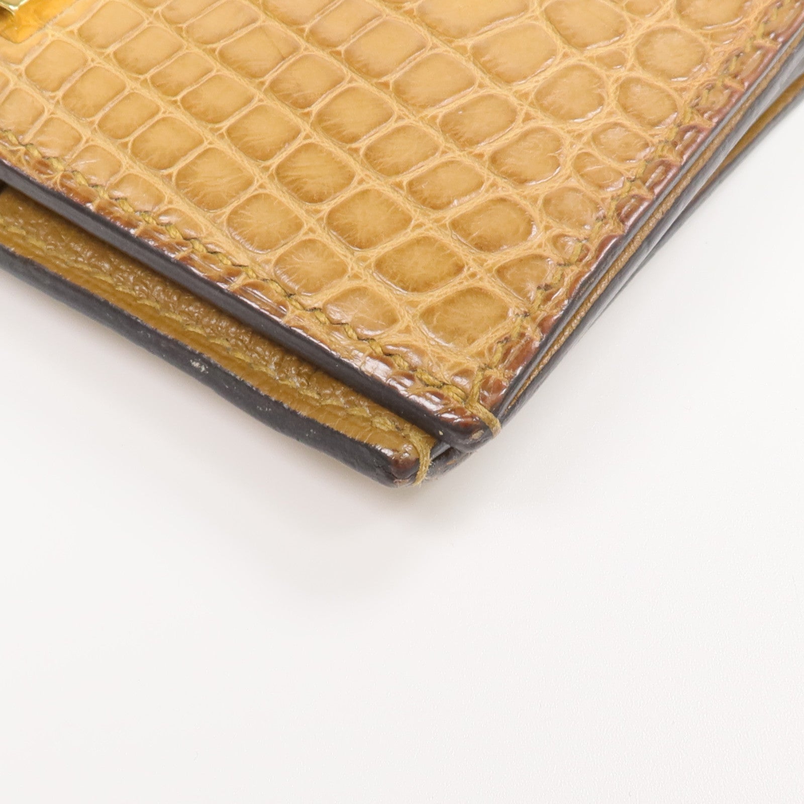 HERMES Alligator Mat皮革Bearn Compact Wallet金扣錢包Sesam