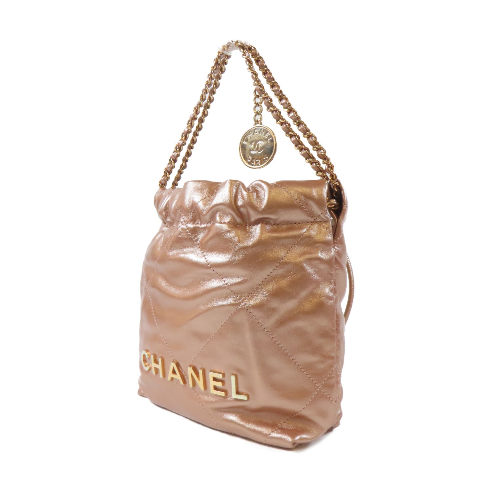 CHANEL 【激減優惠】菱格牛皮皮革Chanel 22金扣手挽肩背兩用袋銅色