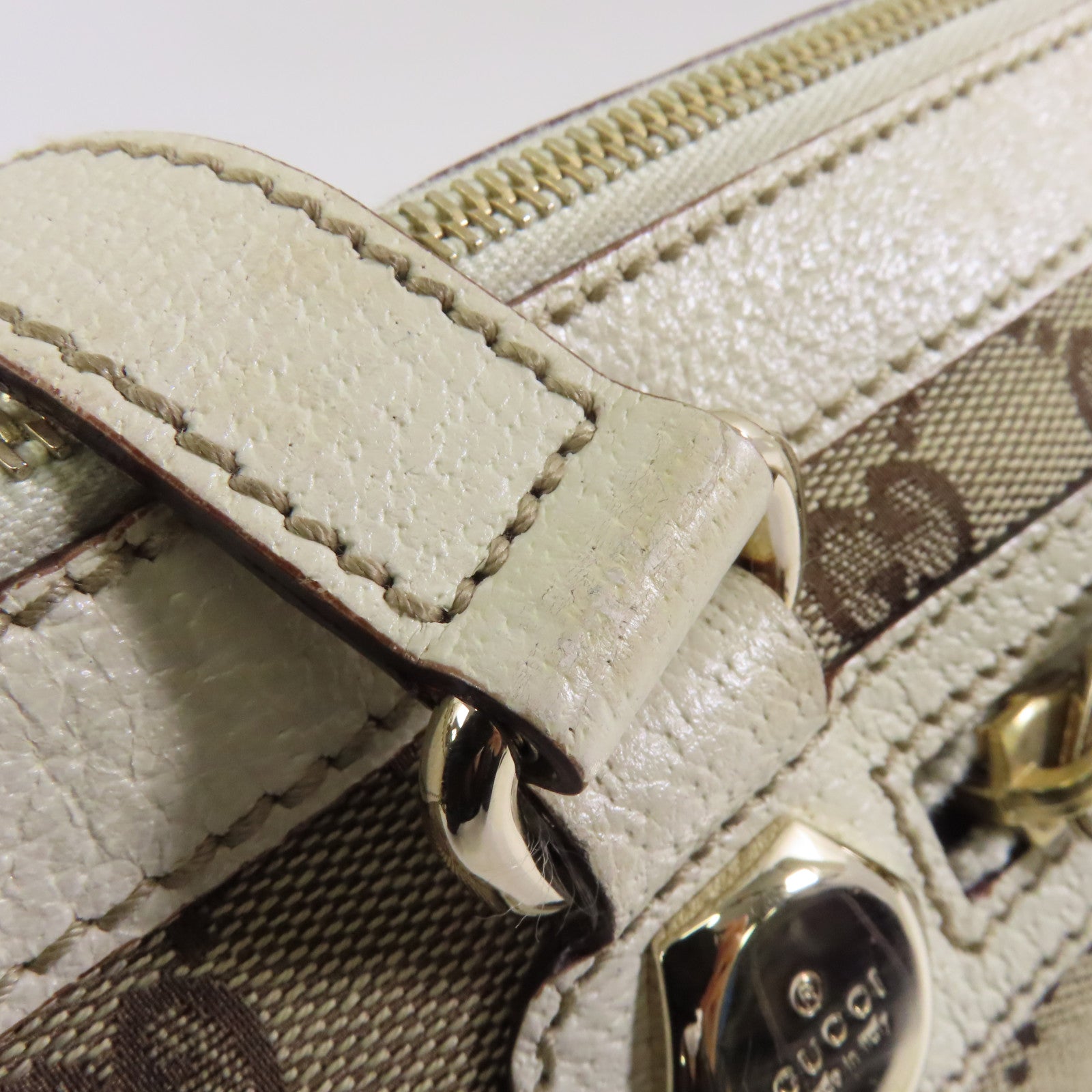 GUCCI 帆布/皮革Shoulder Bag金扣肩背袋啡色/啡色