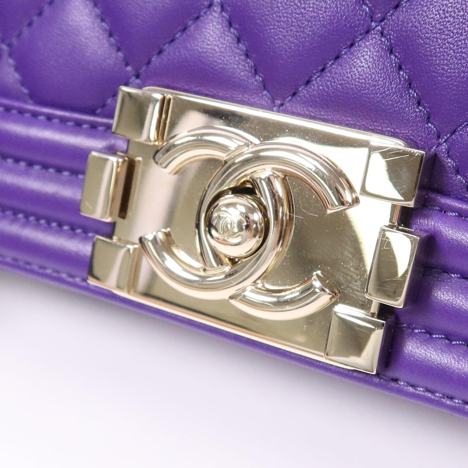 CHANEL 羊皮皮革Boy 20cm金扣鏈帶肩背袋