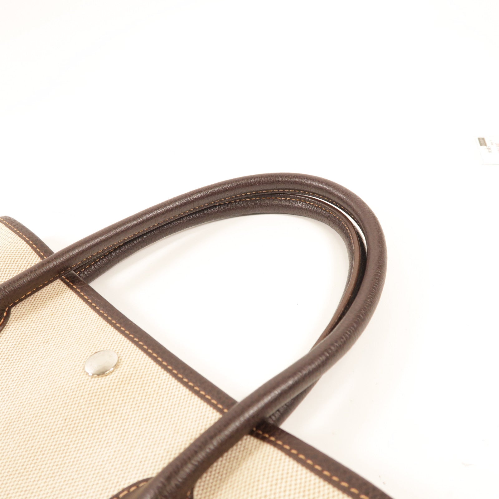 HERMES 帆布/皮革Garden File MM銀扣手挽袋Beige