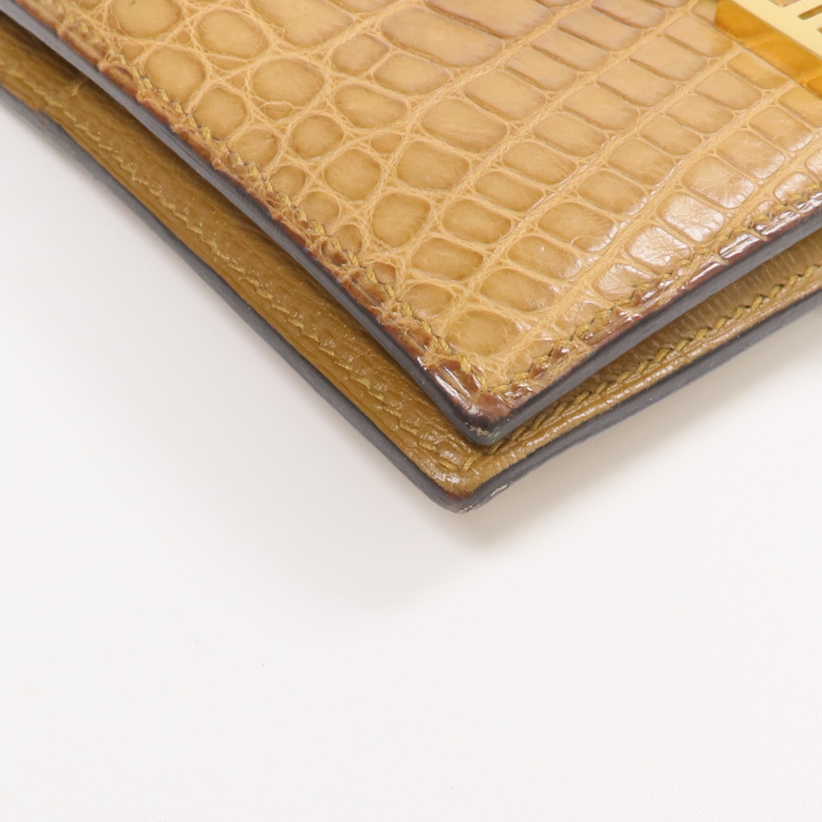 HERMES Alligator Mat皮革Bearn Compact Wallet金扣錢包Sesam