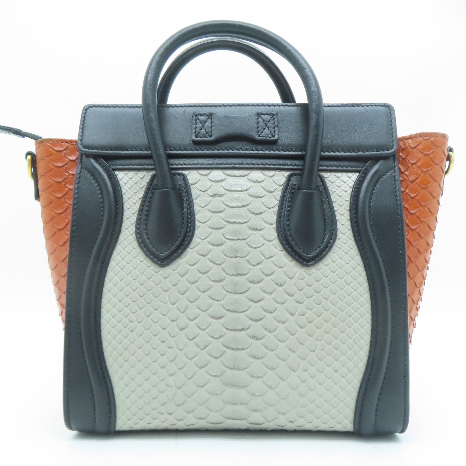 CELINE 【激減優惠】蛇皮皮革Nano Luggage金扣手挽肩背兩用袋灰色/黑色/啡色