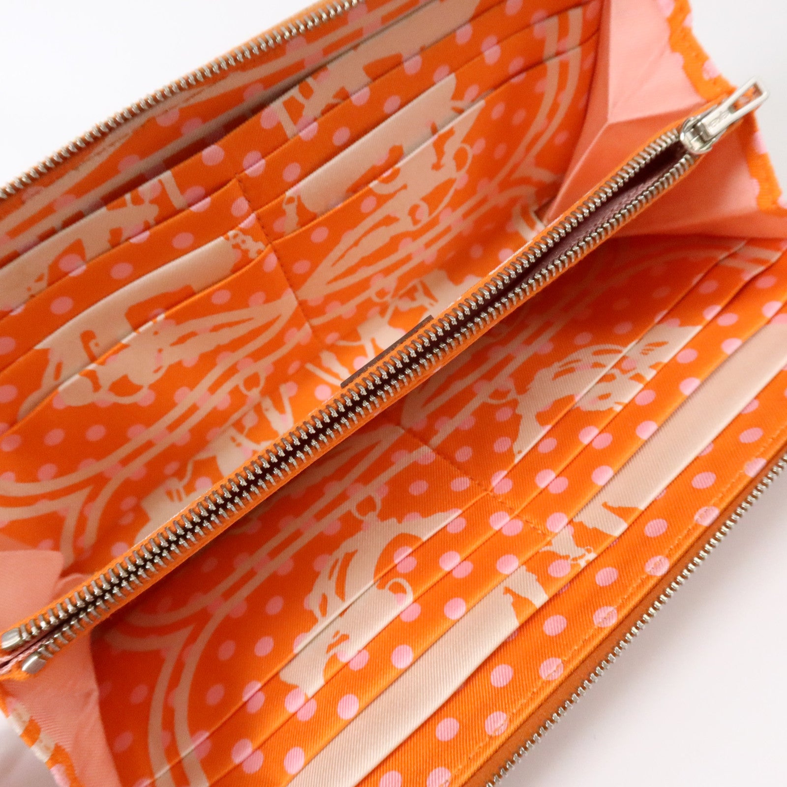 HERMES Epsom皮革Silk In Long Wallet銀扣長錢包Orange