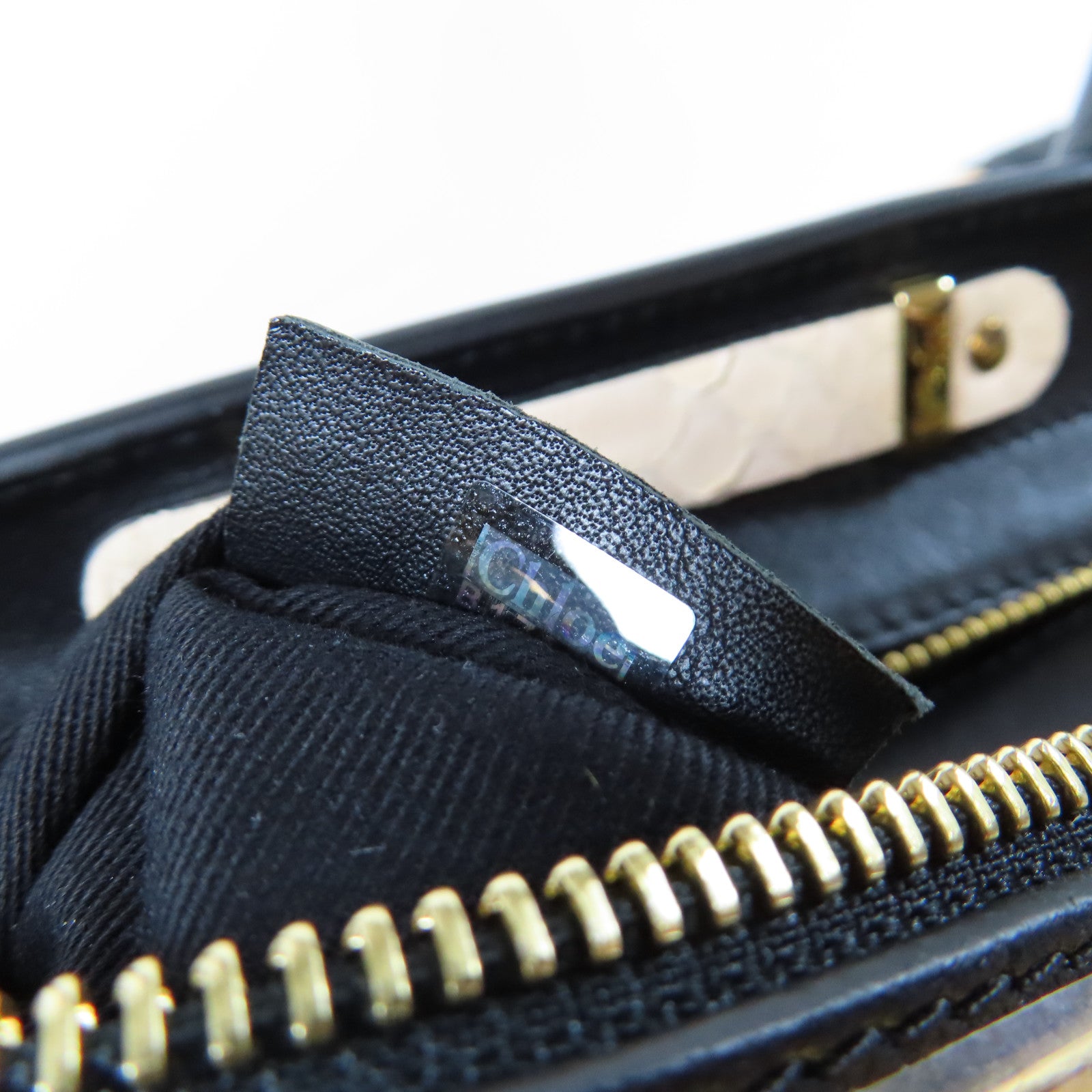 Chloe 蛇皮皮革/牛皮皮革2 Way Shoulder Bag金扣手挽肩背兩用袋黑色/米色