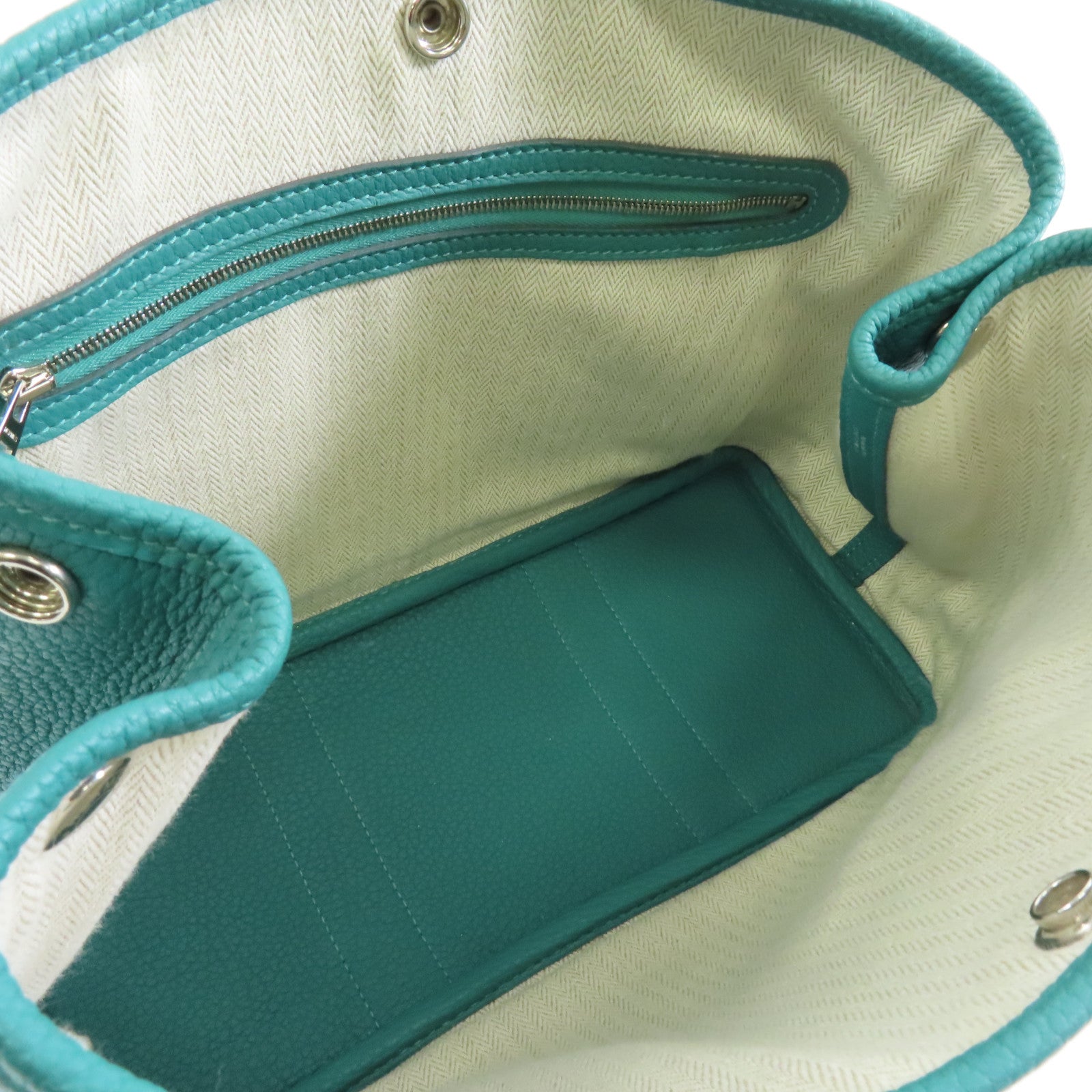 HERMES Negonda皮革Garden Party TPM銀扣手挽袋Vert Jade/綠色