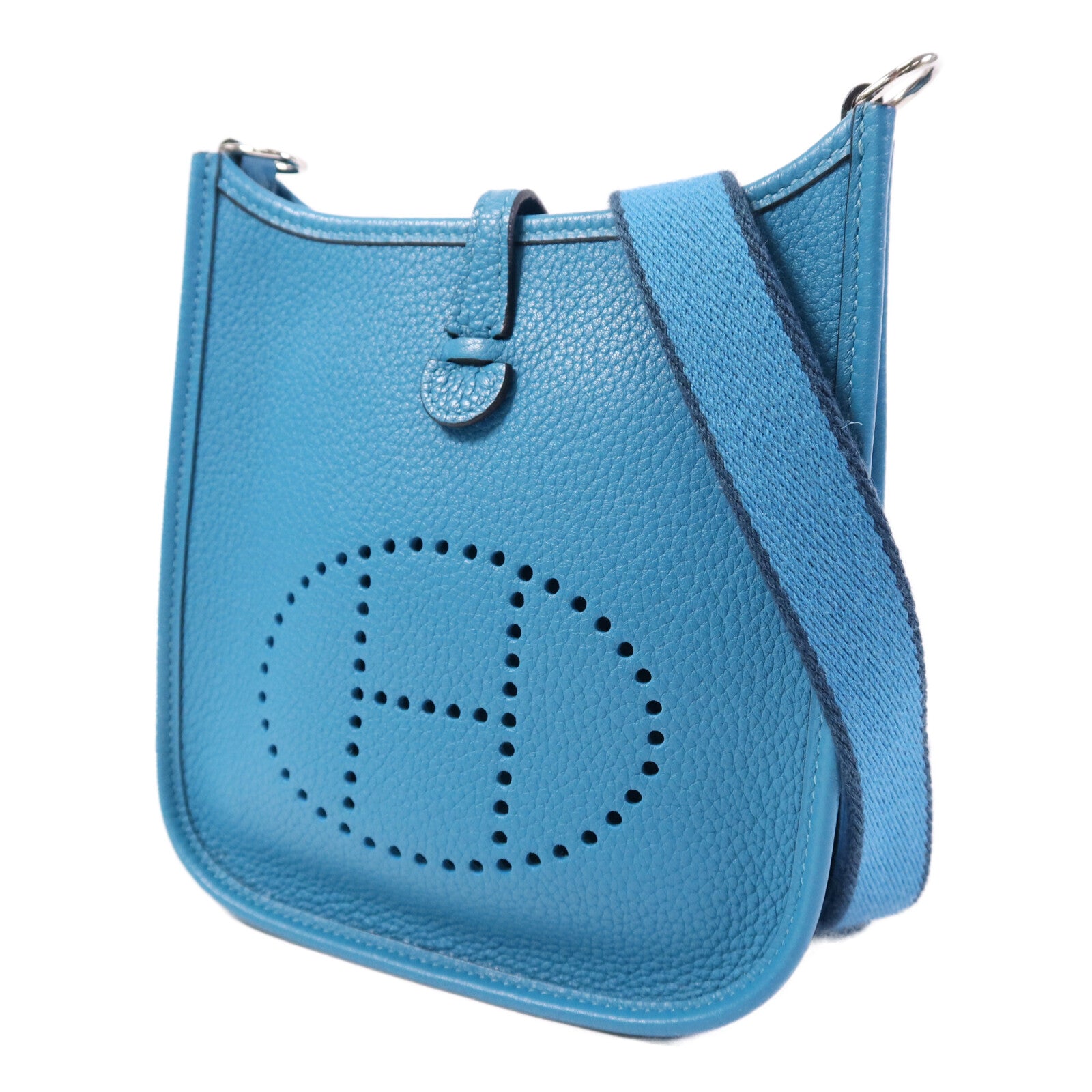 HERMES Clemence皮革Evelyne TPM銀扣肩背袋Turquoise