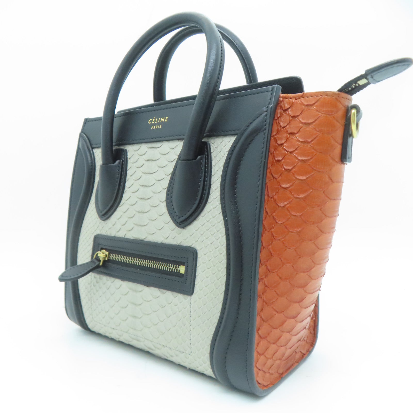 CELINE 【激減優惠】蛇皮皮革Nano Luggage金扣手挽肩背兩用袋灰色/黑色/啡色