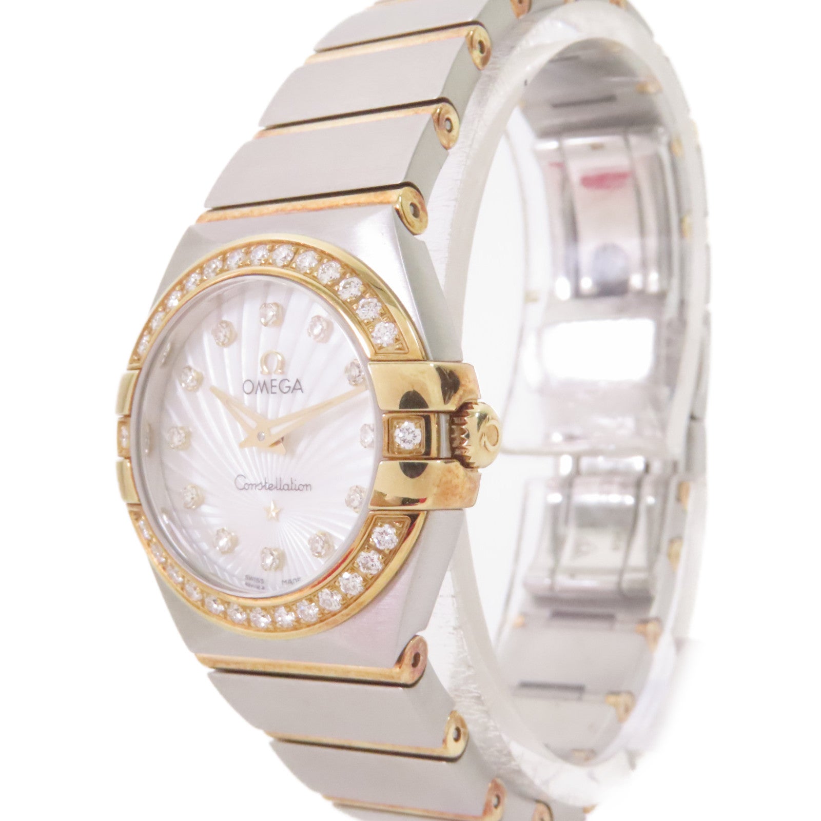 OMEGA Constellation 24mm Watch/18K黃金/不鏽鋼/鑽石自動機芯手錶白色/金色