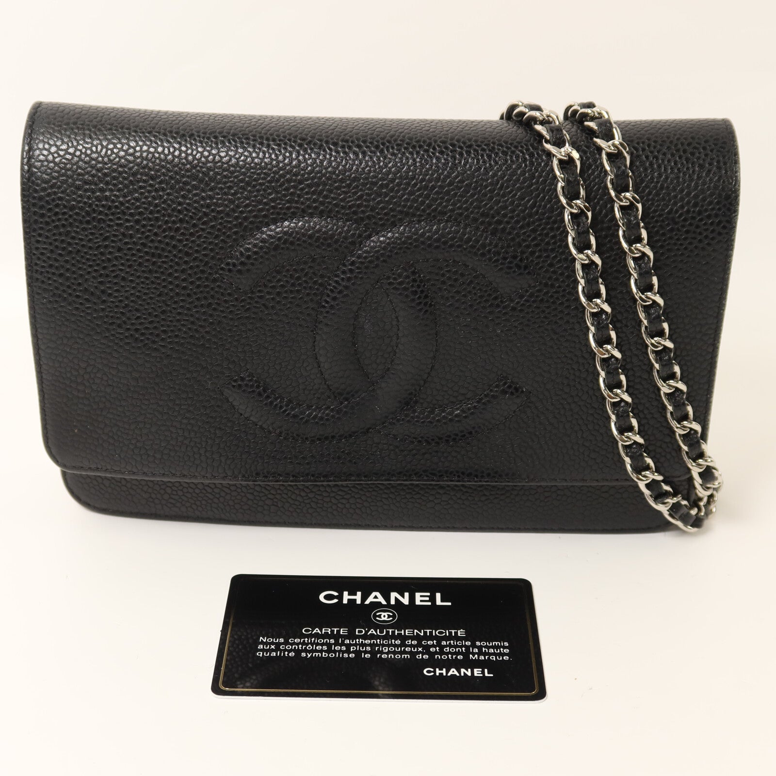 CHANEL 牛皮皮革Timeless CC Wallet On Chain銀扣鏈帶肩背袋