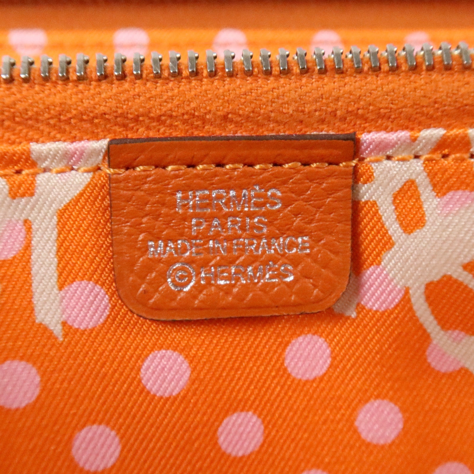 HERMES Epsom皮革Silk In Long Wallet銀扣長錢包Orange