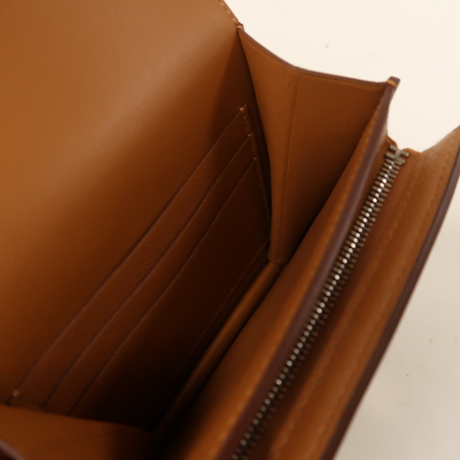 HERMES Evercolor皮革2002 Wallet銀扣錢包Gold