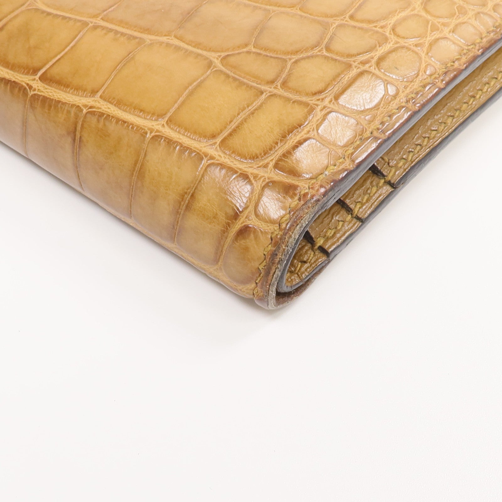 HERMES Alligator Mat皮革Bearn Compact Wallet金扣錢包Sesam