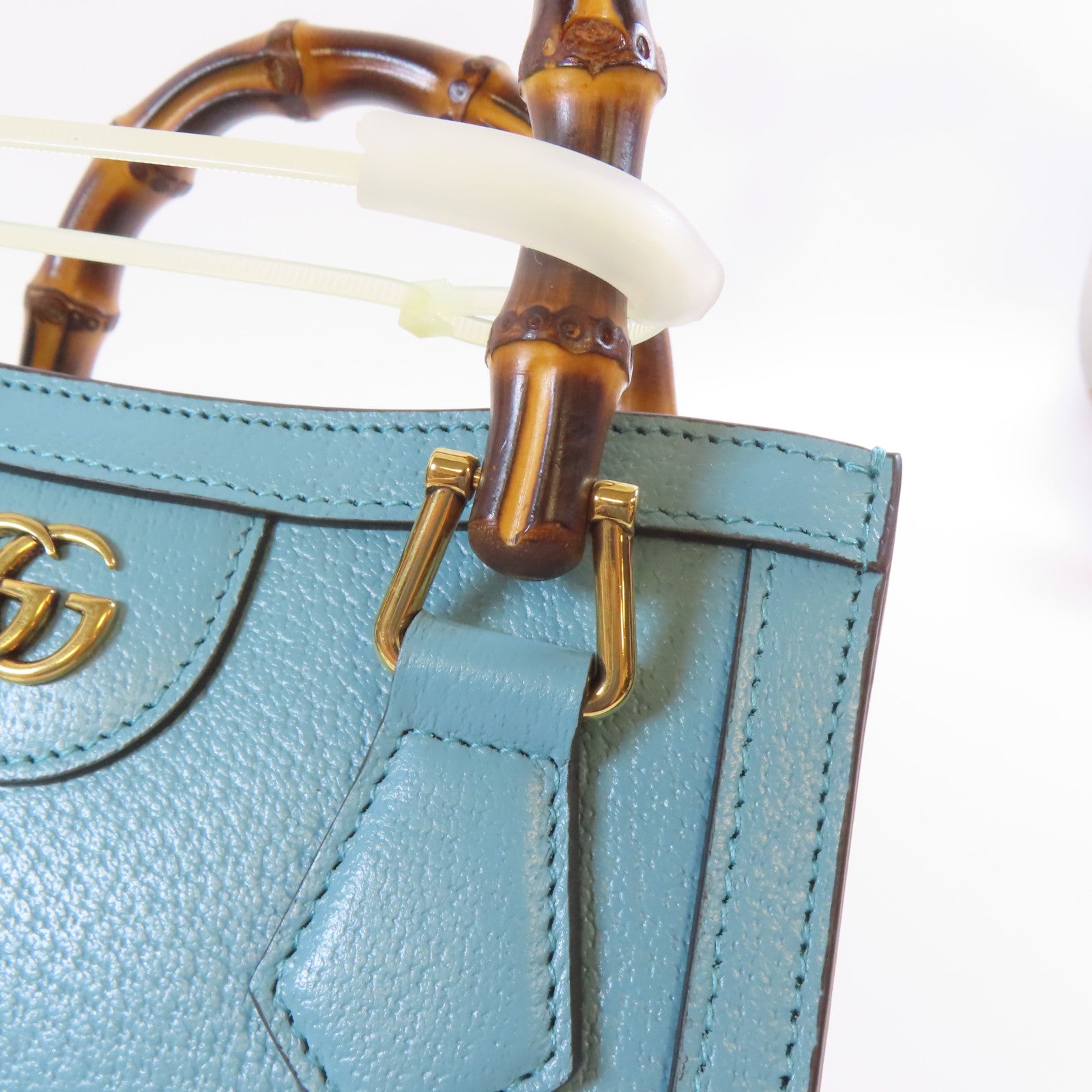 GUCCI 牛皮皮革Diana Mini Tote 2 Way Shoulder Bag金扣手挽肩背兩用袋藍色