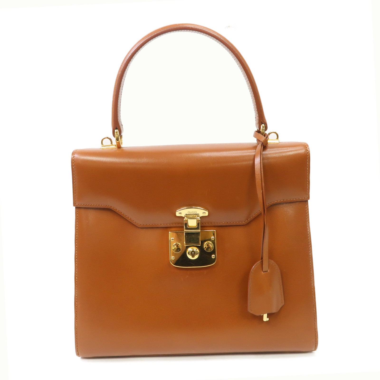 GUCCI 皮革Vintage Kelly Rare Lady金扣手挽袋棕色